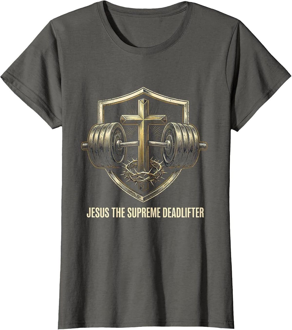 Women's Jesus The Supreme Deadlifter Funny Christian Gym T-Shirt - Asphalt Grey