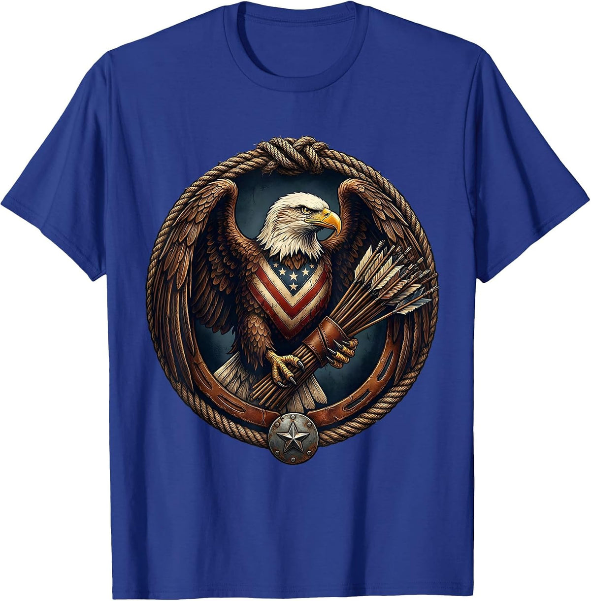 Men's 1776 Bald Eagle Thirteen Arrows Patriotic Design T-Shirt - Royal Blue