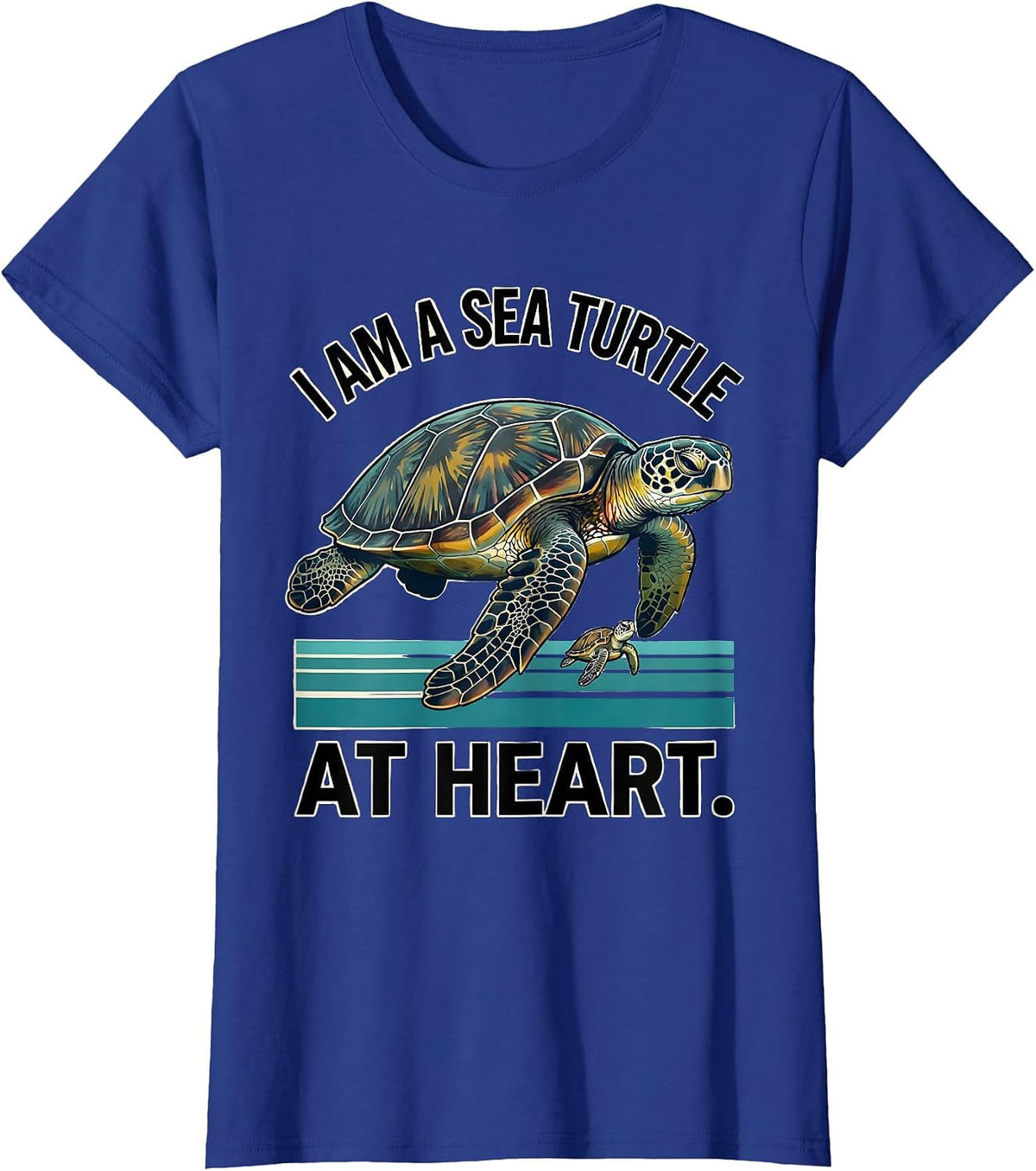 Women's I Am A Sea Turtle At Heart Midcentury Modern Ocean Animal T-Shirt - Royal Blue