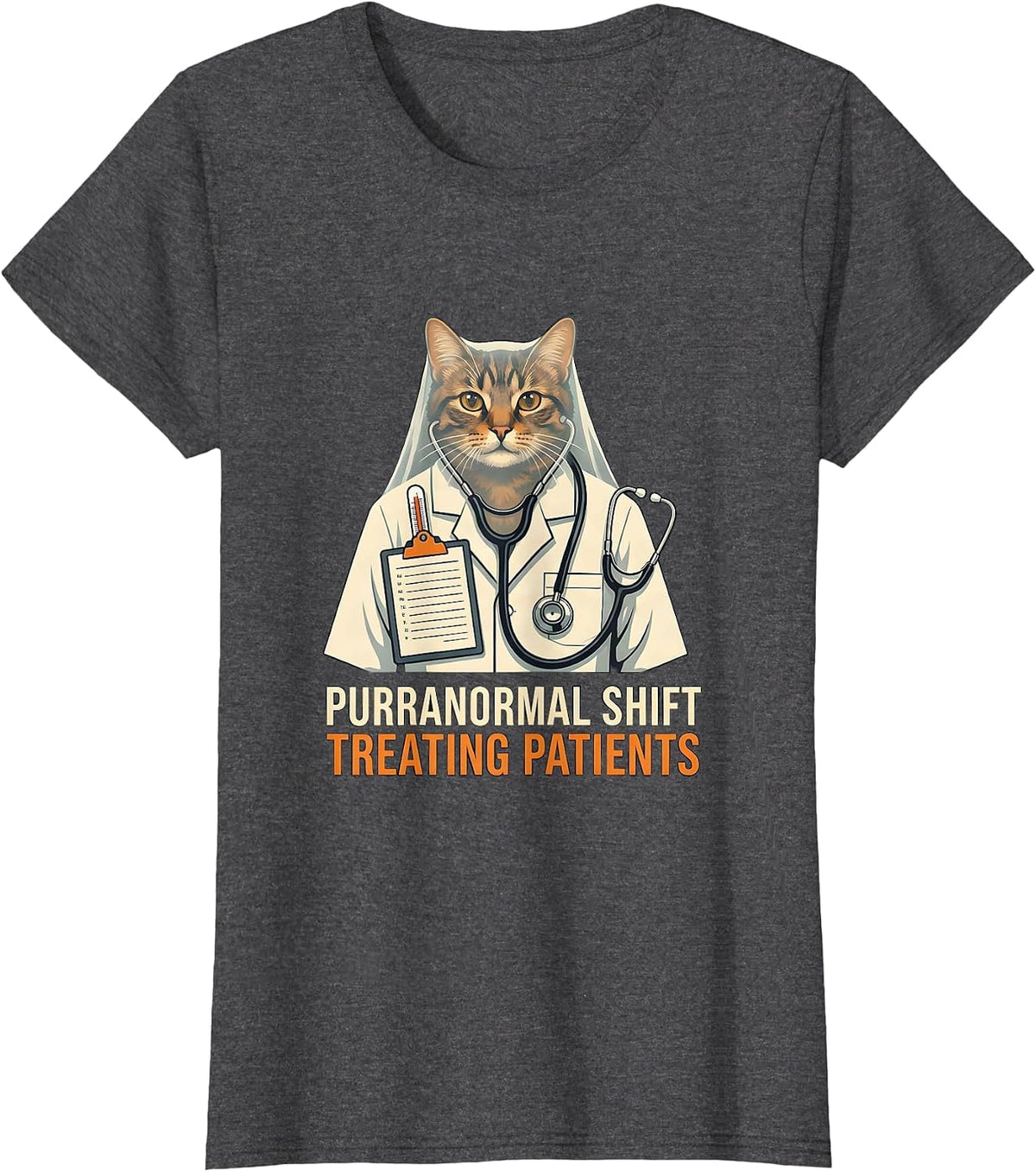Women's Purranormal Shift Treating Patients Funny Vet Tech Halloween T-Shirt - Dark Heather Grey