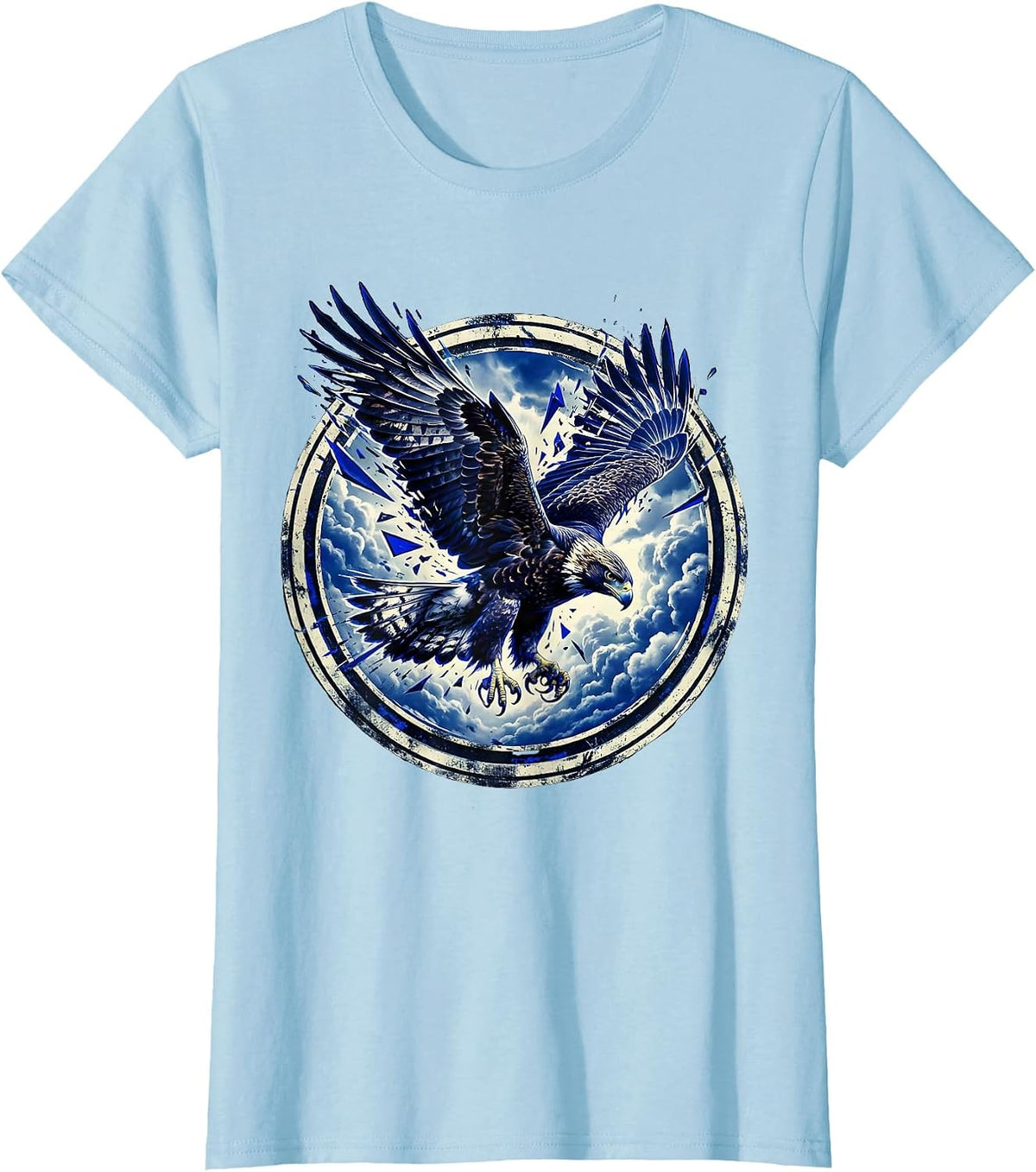 Falcon Diving Through Storm Clouds Freedom Design T-Shirt - Baby Blue