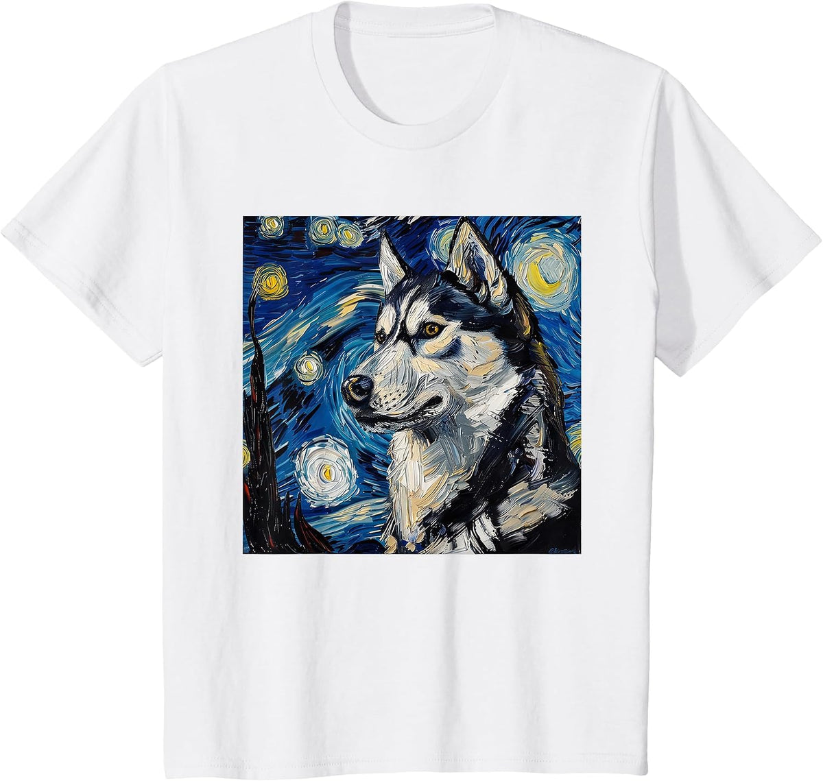 Siberian Husky Dog Van Gogh Starry Night T-Shirt - White
