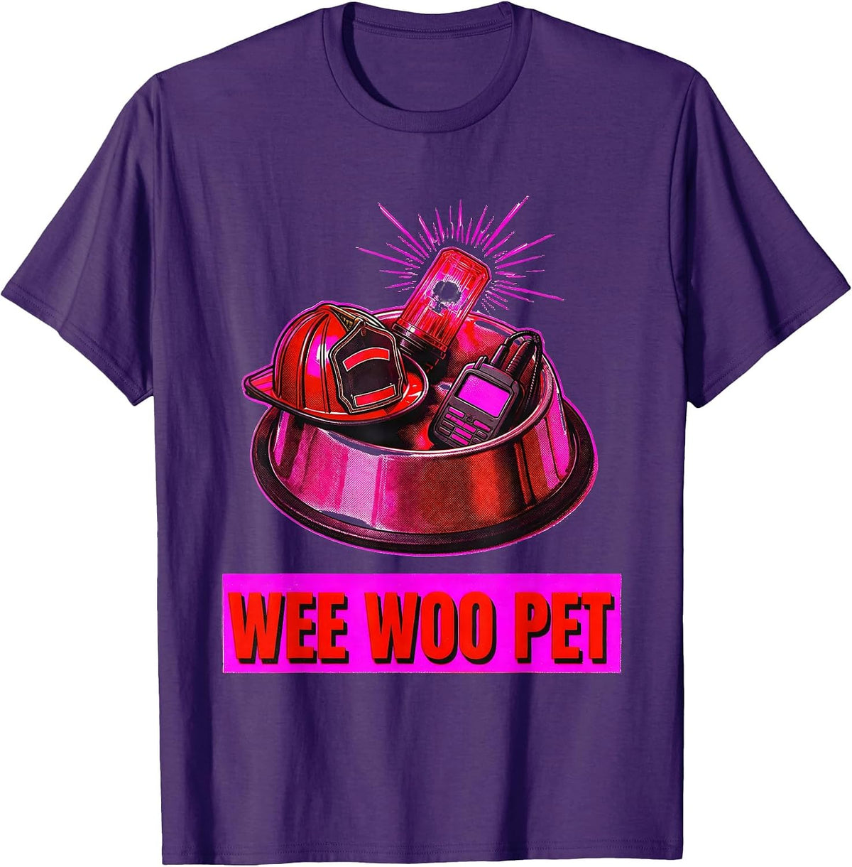 Wee Woo Pet Funny Firefighter Art Fire Truck Fireman Squad T-Shirt - Purple