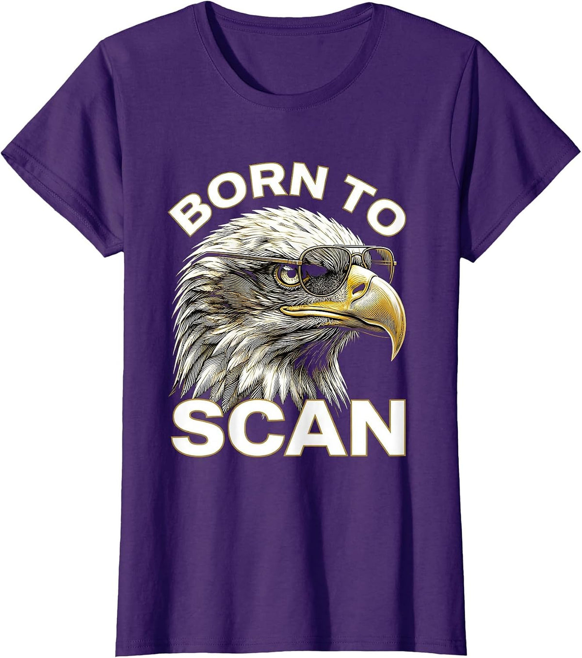 Women's Born To Scan Op Art Bald Eagle Wildlife Lover Pride T-Shirt - Purple