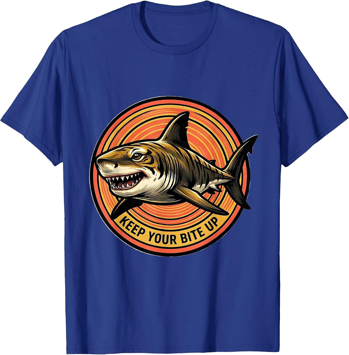 Men's Keep Your Bite Up Playful Shark Lover Ocean Wildlife Humor T-Shirt - Royal Blue