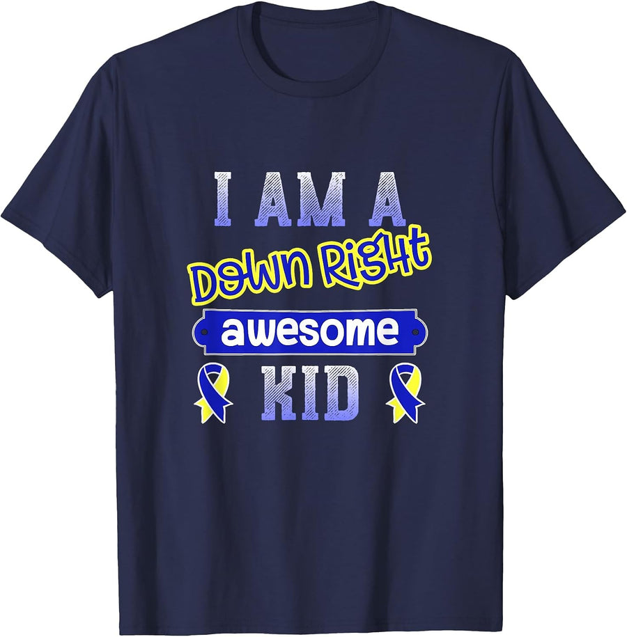 Down Syndrome Children/Teen Boys Girls Awesome Graphic Tape T-Shirt - Navy Blue