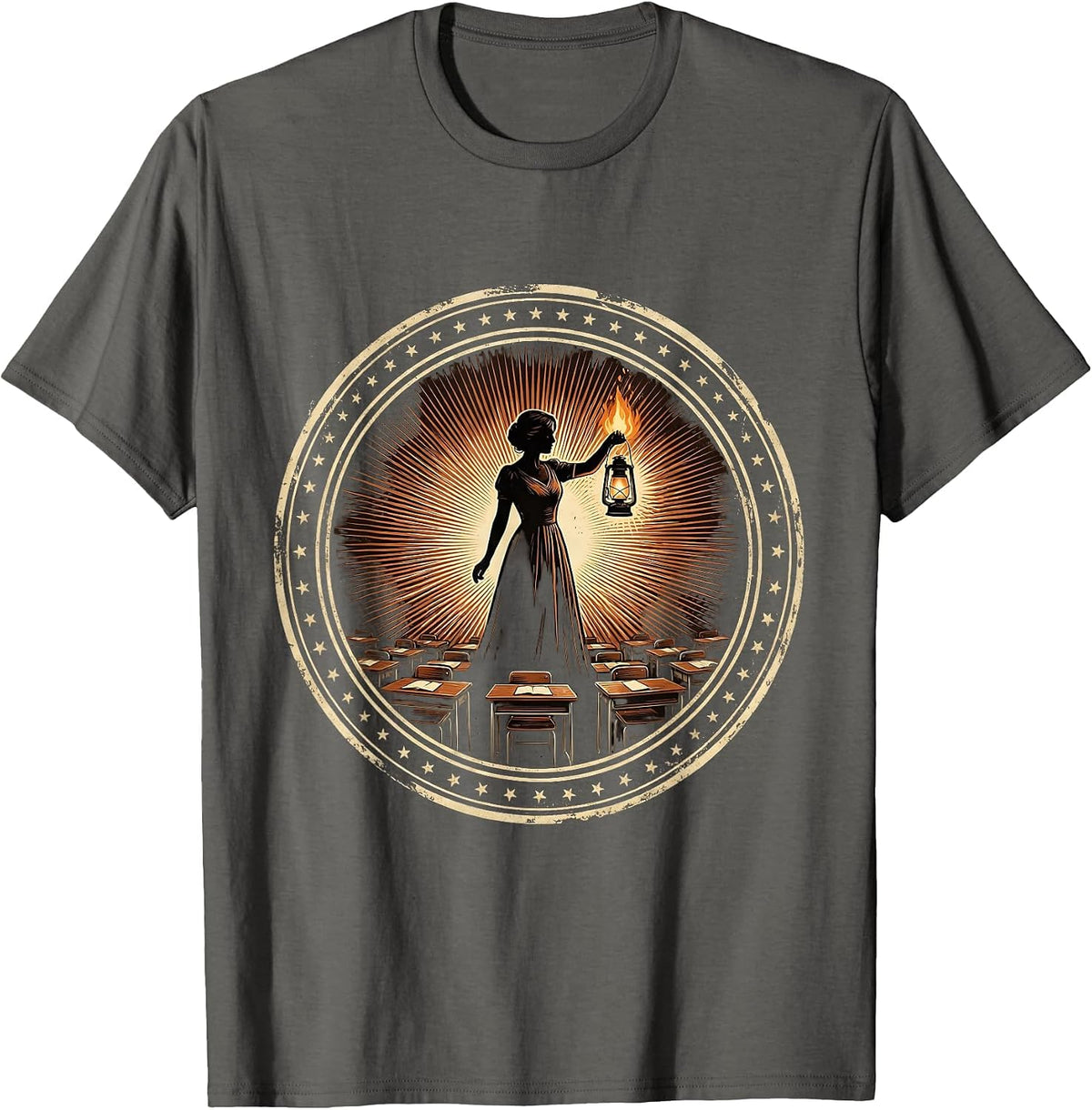 Elementary Teacher Lantern Classroom Illustration T-Shirt - Asphalt Grey