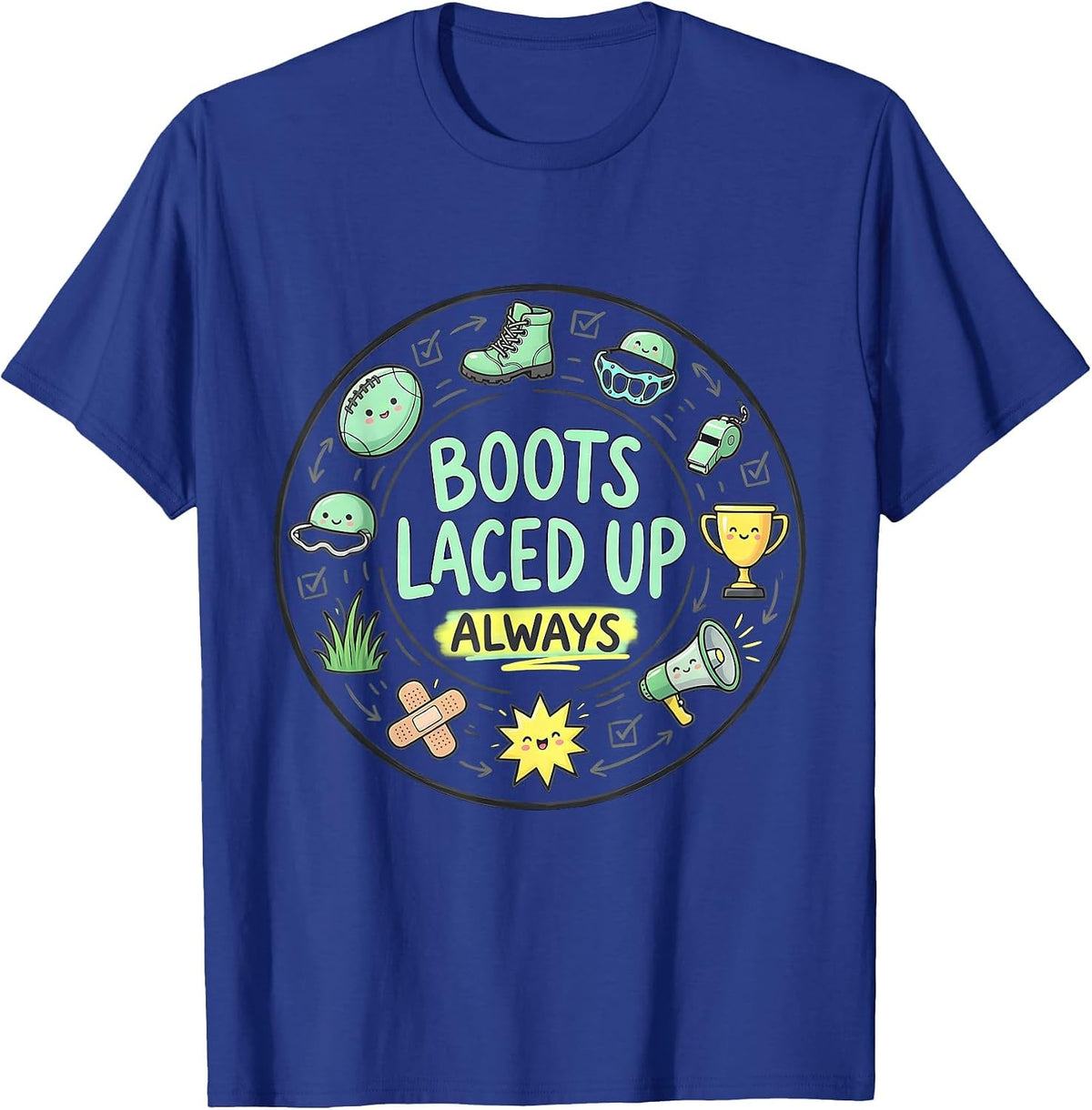 Men's Boots Laced Up Always Rugby Graphic Design T-Shirt - Royal Blue