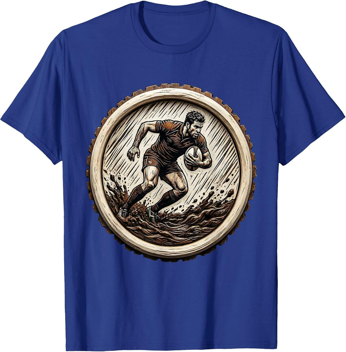 Rugby Player Silhouette Rain and Mud Graphic T-Shirt - Royal Blue