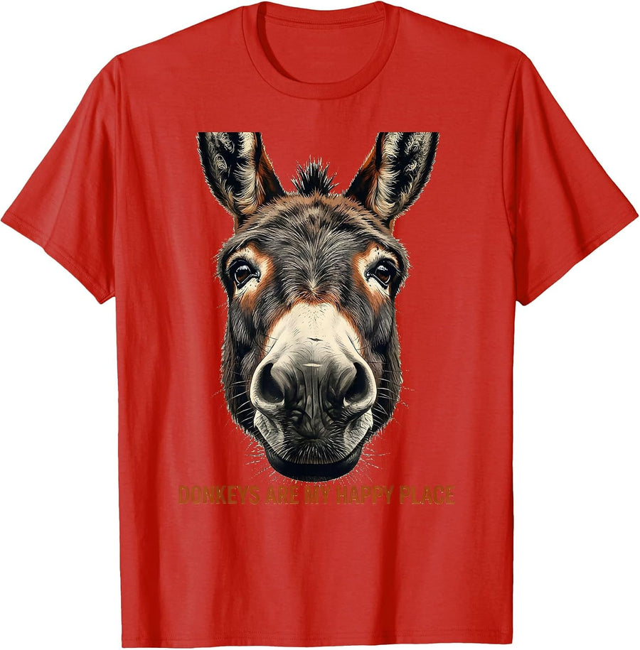 Men's Donkeys Are My Happy Place Funny Donkey Lover Animal Humor T-Shirt - Red