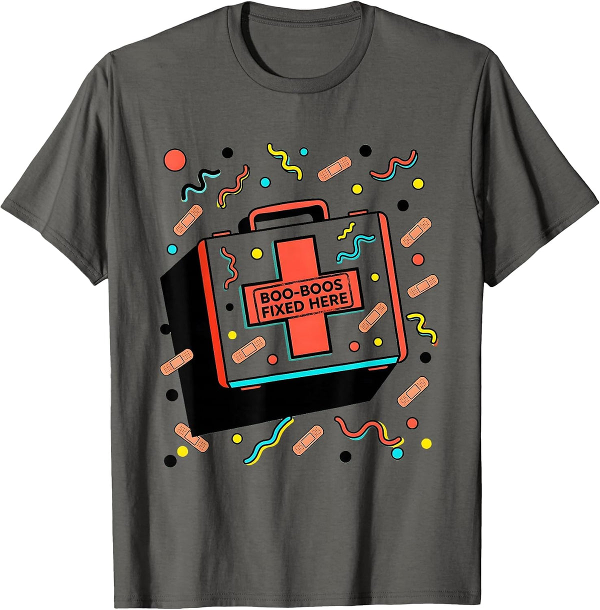 Boo-Boos Fixed Here School Nurse Design T-Shirt - Asphalt Grey