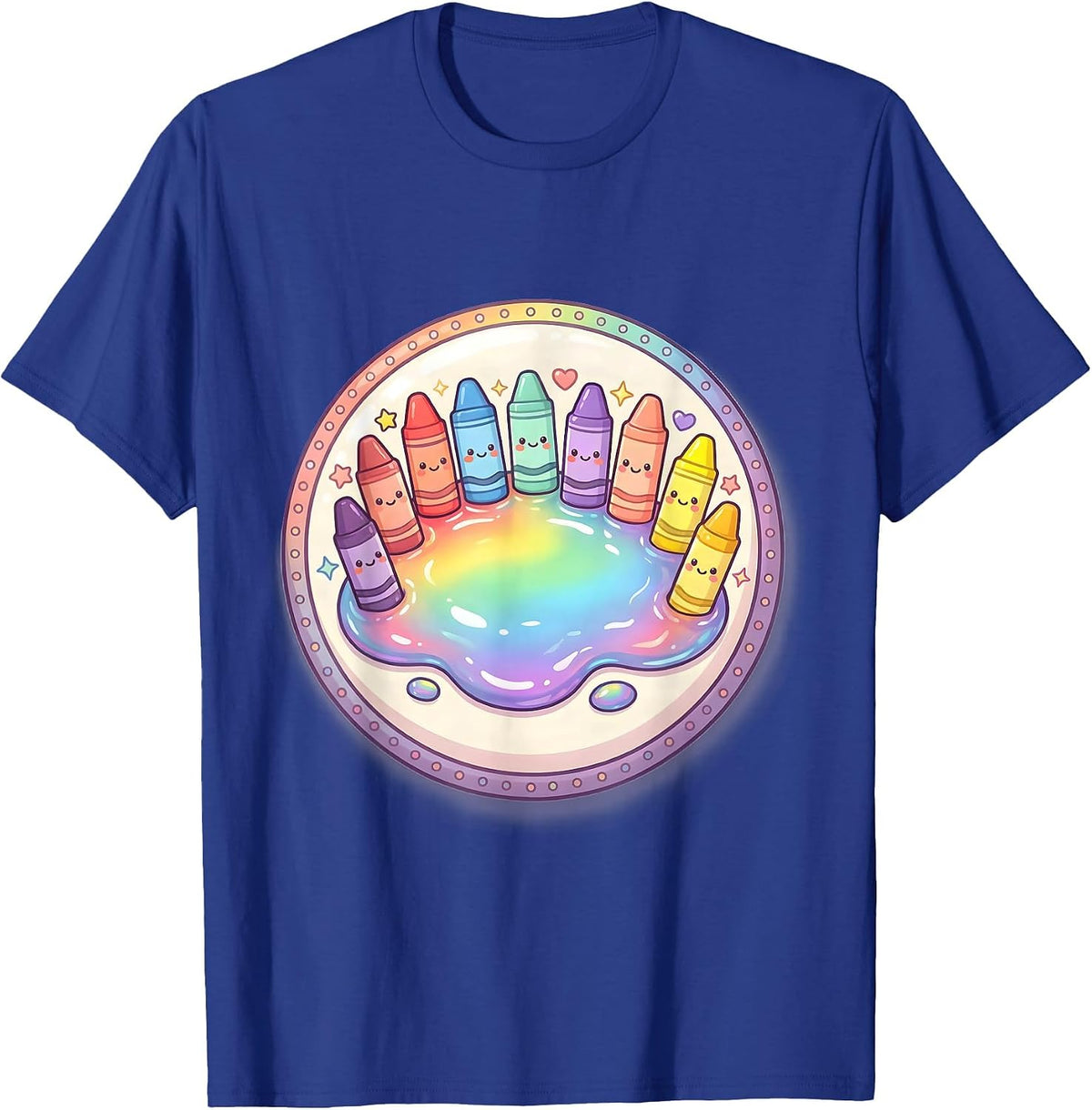 Men's Preschool Teacher Melted Crayon Rainbow Design T-Shirt - Royal Blue