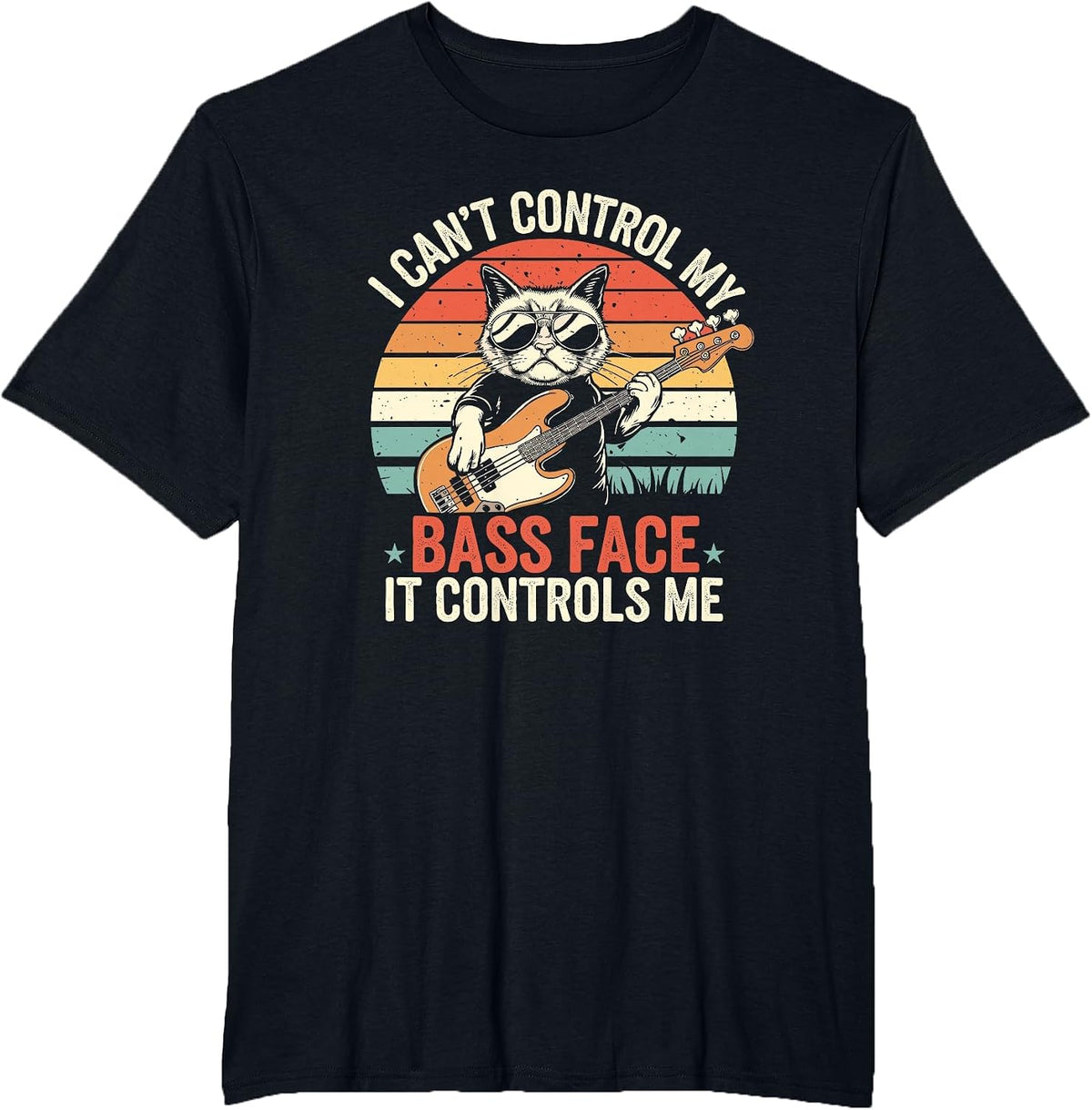 I Can't Control My Bass face - It Controls Me Bass Player T-Shirt - Black