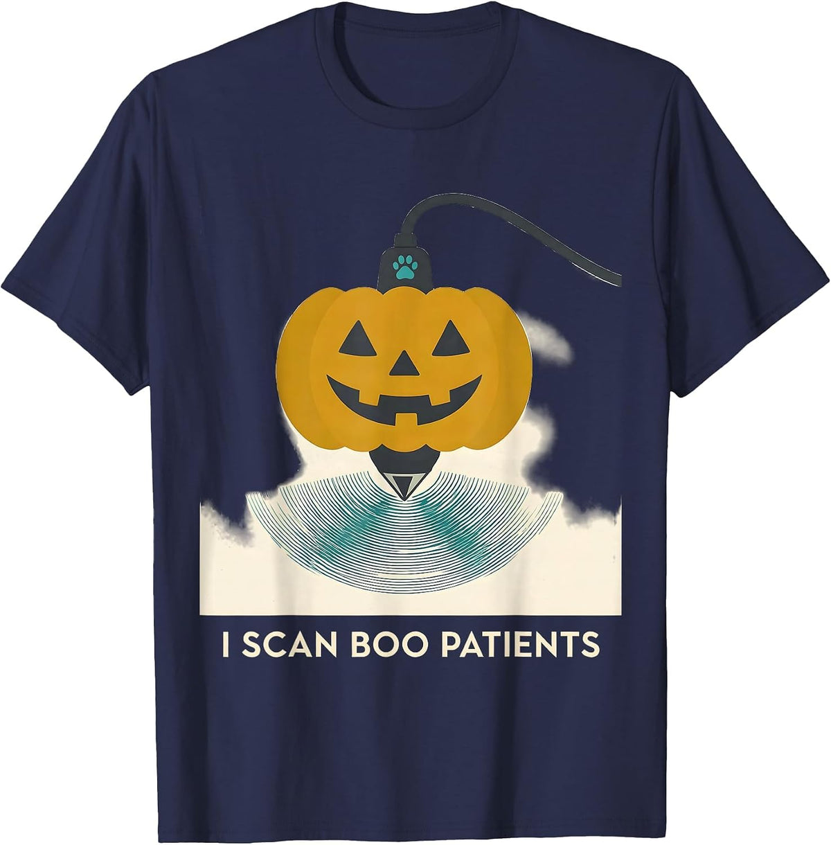 I Scan Boo Patients Midcentury Modern Vet Tech Halloween T-Shirt - Navy Blue