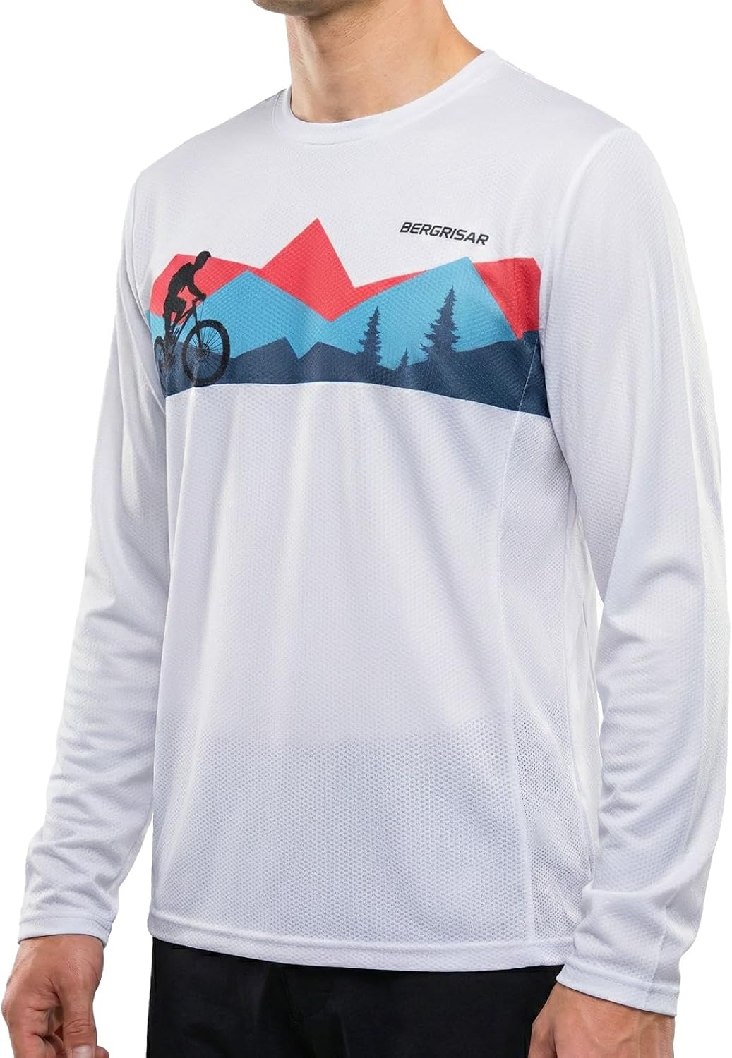 BERGRISAR Men's Mountain Bike Jersey Long Sleeve Bike Shirts - White