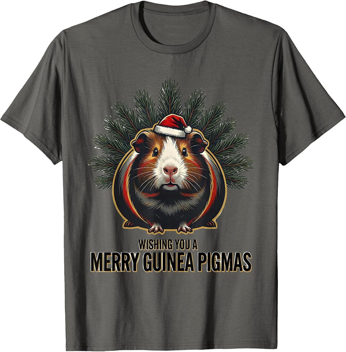 Men's Wishing You A Merry Guinea Pigmas Funny Santa Hat Pet Lover T-Shirt - Asphalt Grey