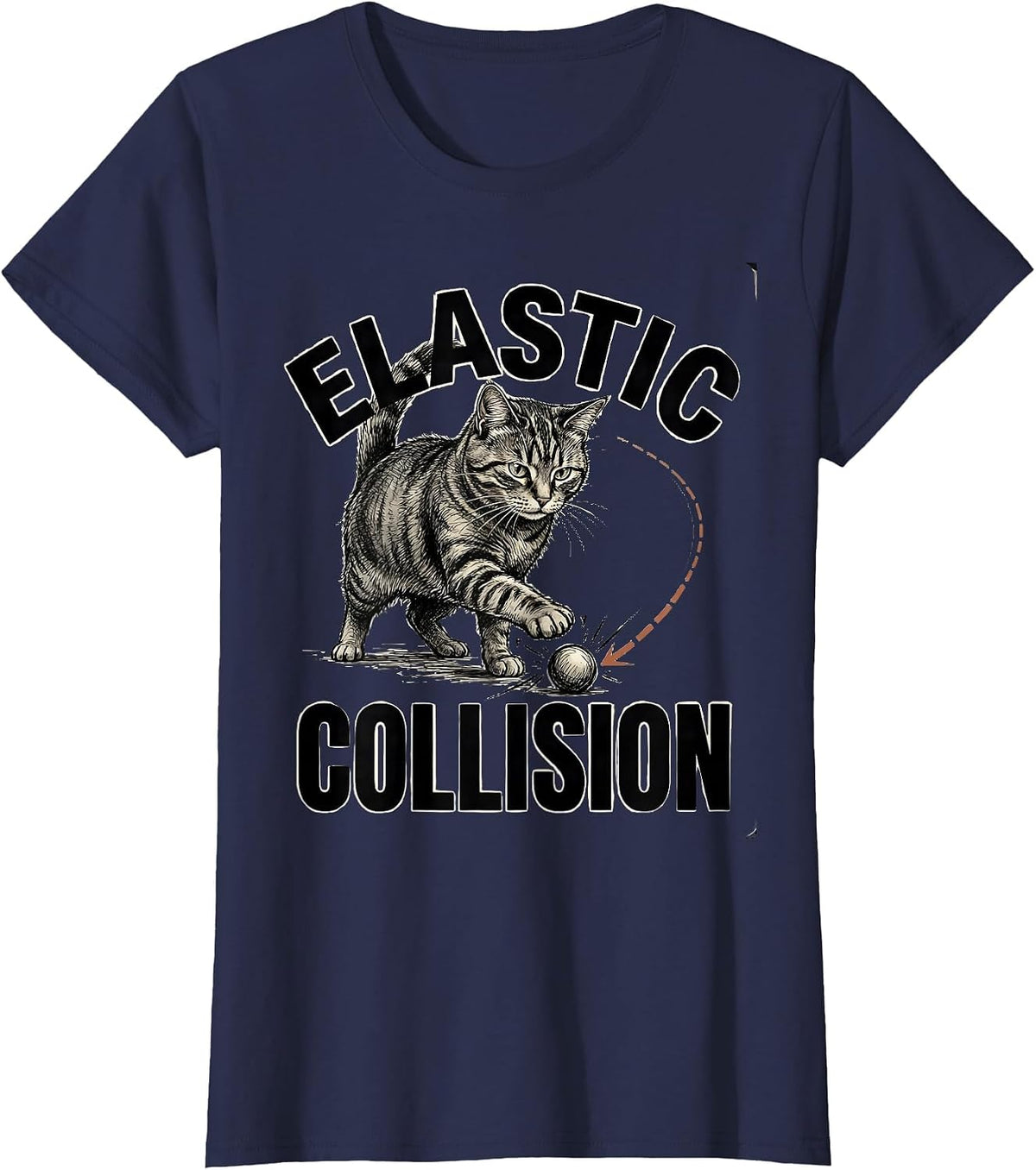 Women's Elastic Collision Funny Cat Physics Humor Design For Cat T-Shirt - Navy Blue