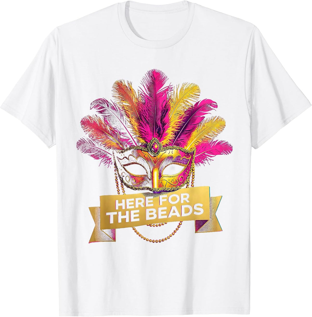 Men's Here for the Beads Mardi Gras Festive Design T-Shirt - White