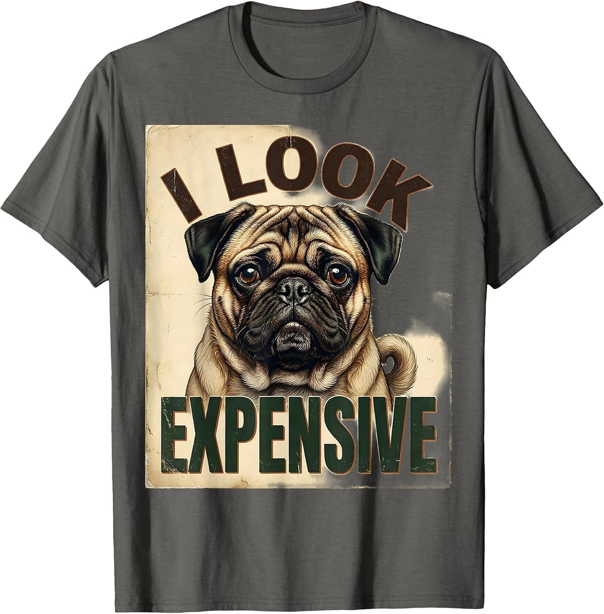 I Look Expensive Vintage Pug Dog Lover Funny Pug Mom Dad T-Shirt - Asphalt Grey