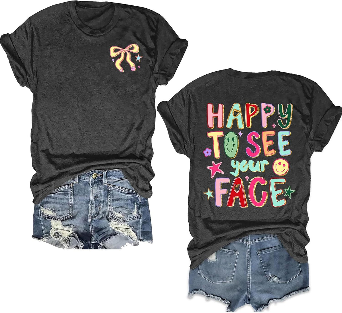 Teacher Shirts for Women Happy to See Your Face Shirt First Day of School Tshirt Back to School Teacher Life Tee Tops -