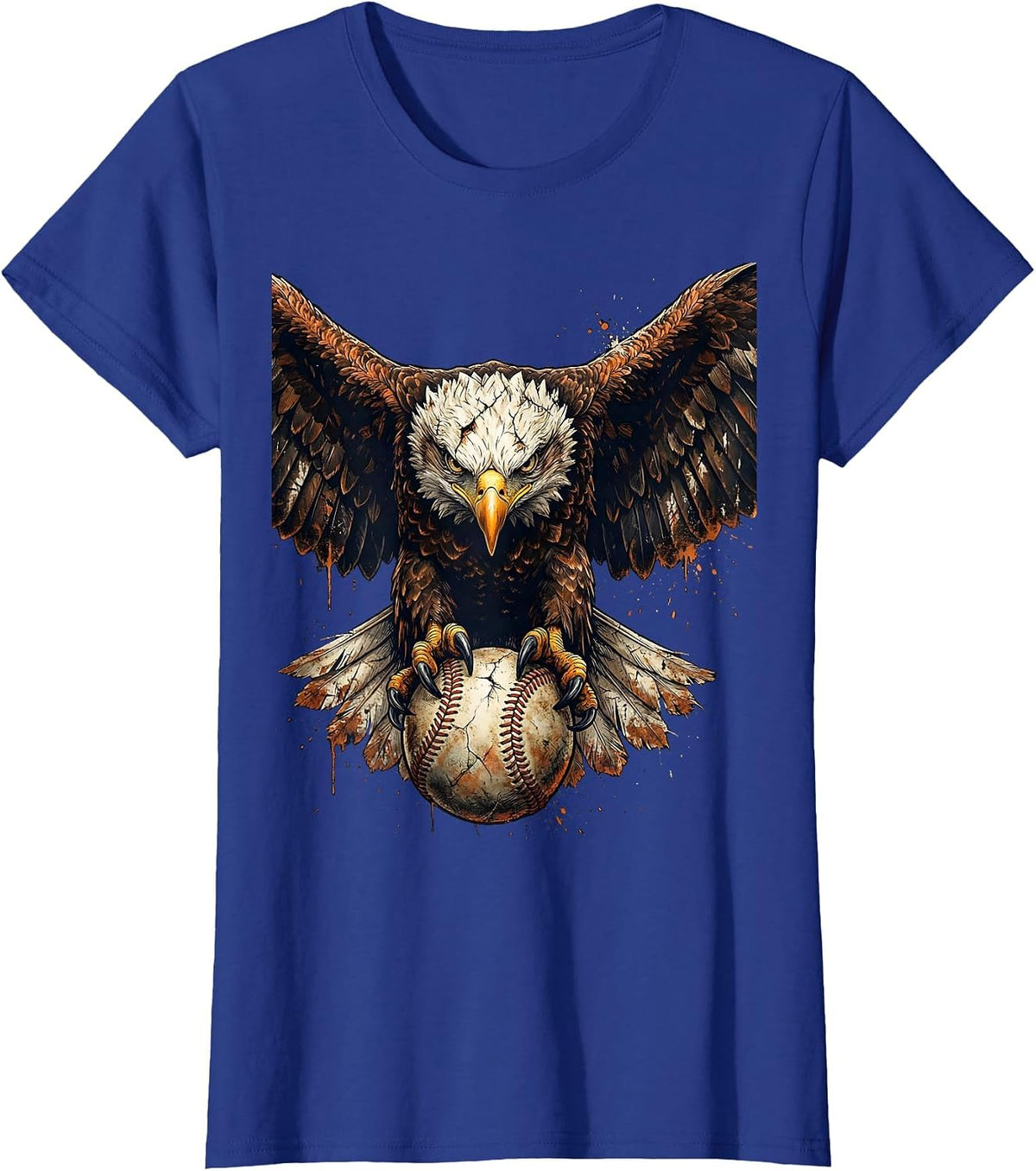 Women's Eagle Clutching Baseball Sharp Talons Graphic T-Shirt - Royal Blue