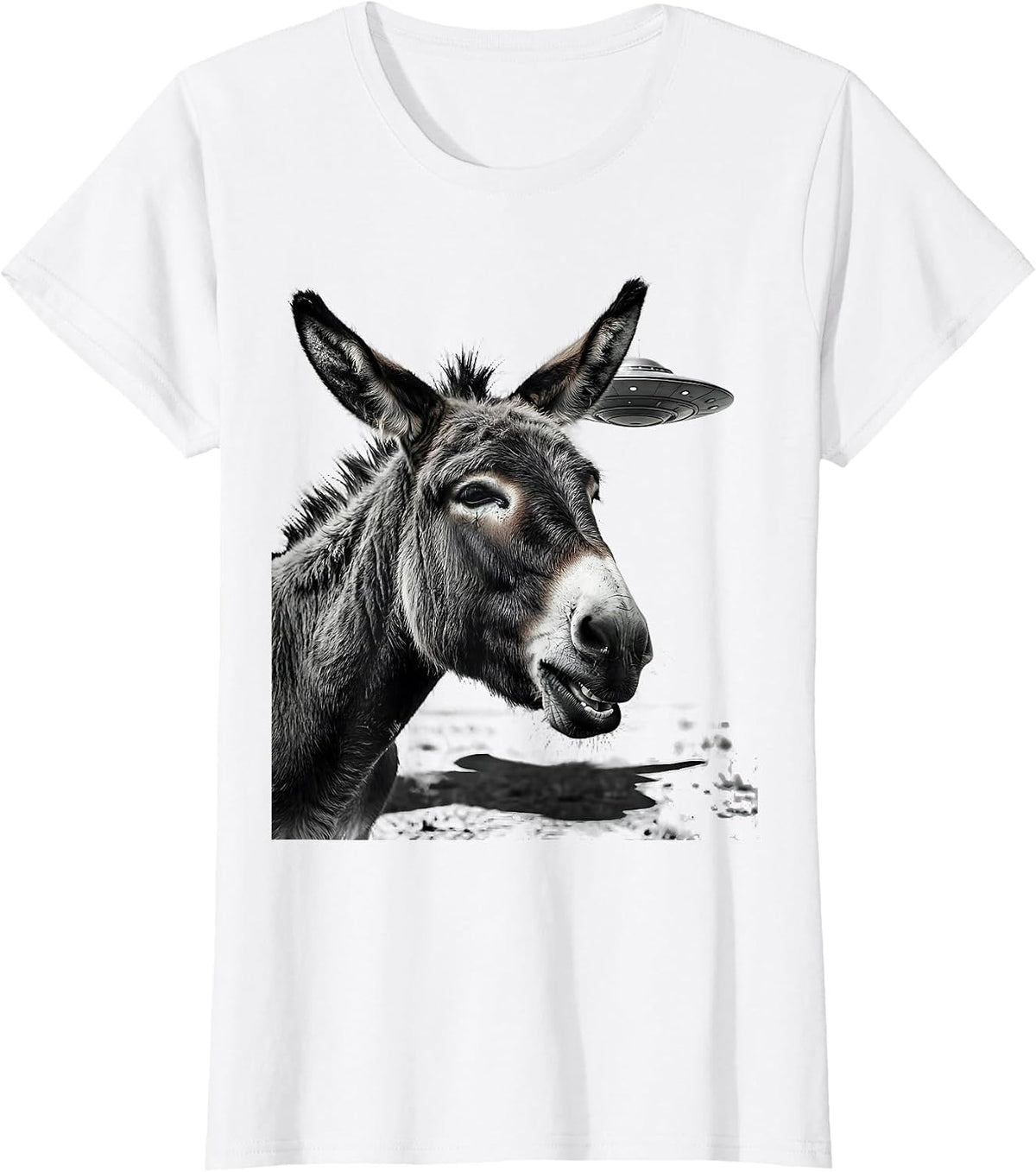 Women's Donkey Head UFO Selfie Funny Animal Lover Humor T-Shirt - White