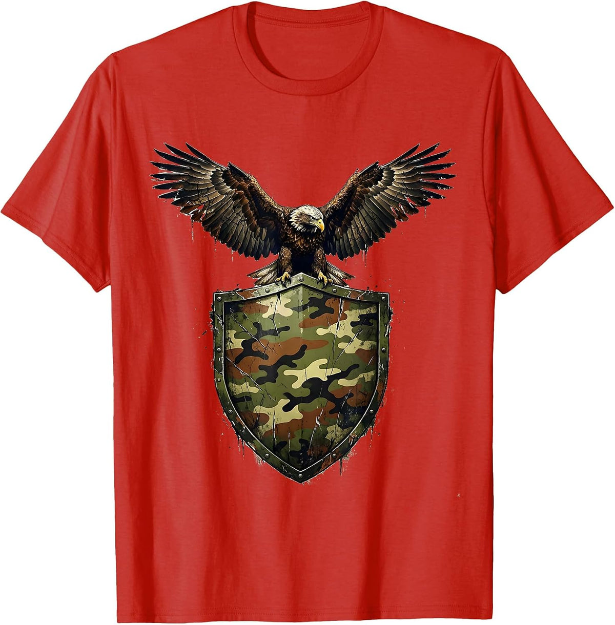 Men's Eagle Camo Shield Patriotic Graphic Design T-Shirt - Red