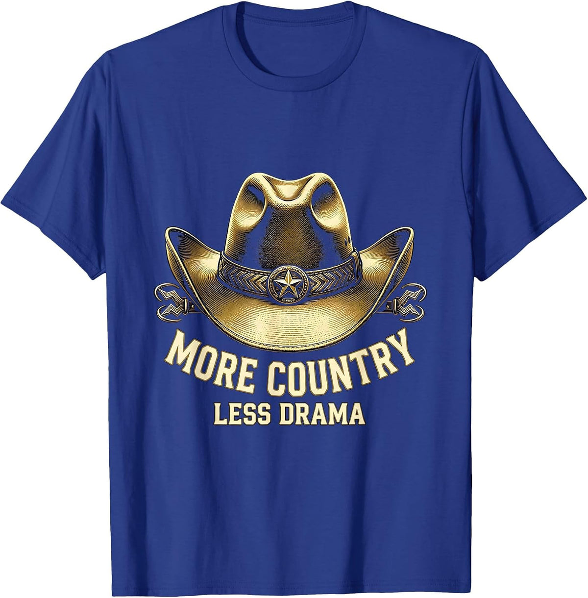 Men's More Country Less Drama Cowboy Design T-Shirt - Royal Blue