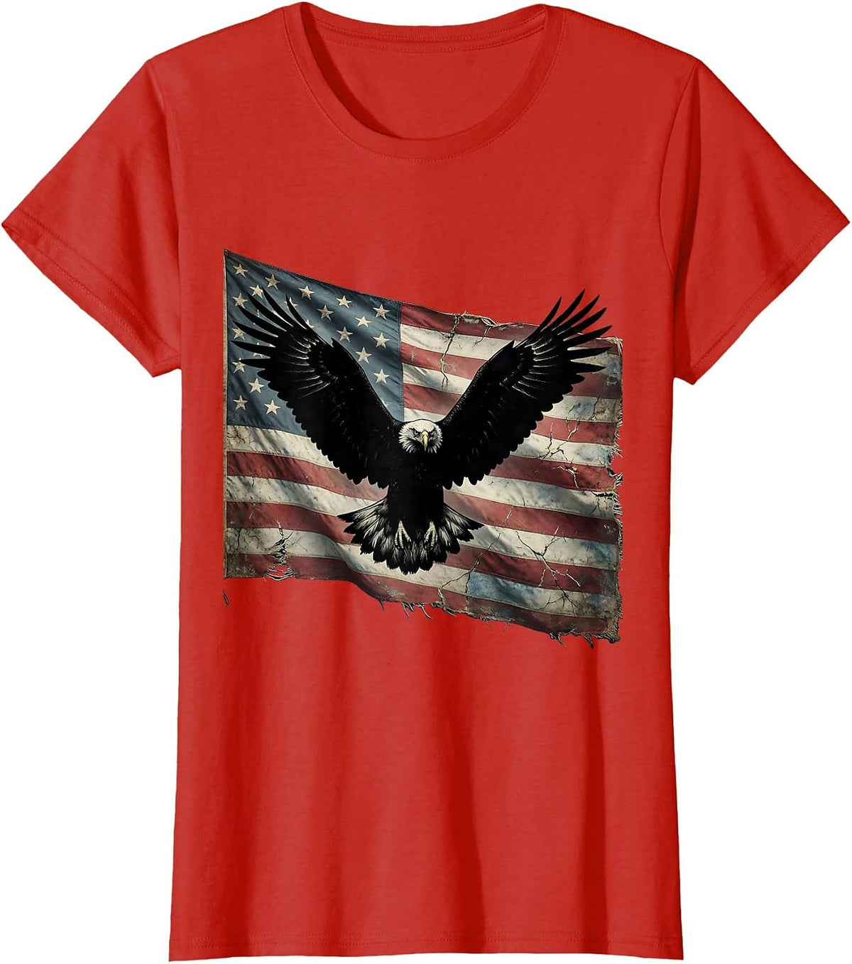Women's Bald Eagle American Flag Patriotic Design T-Shirt - Red