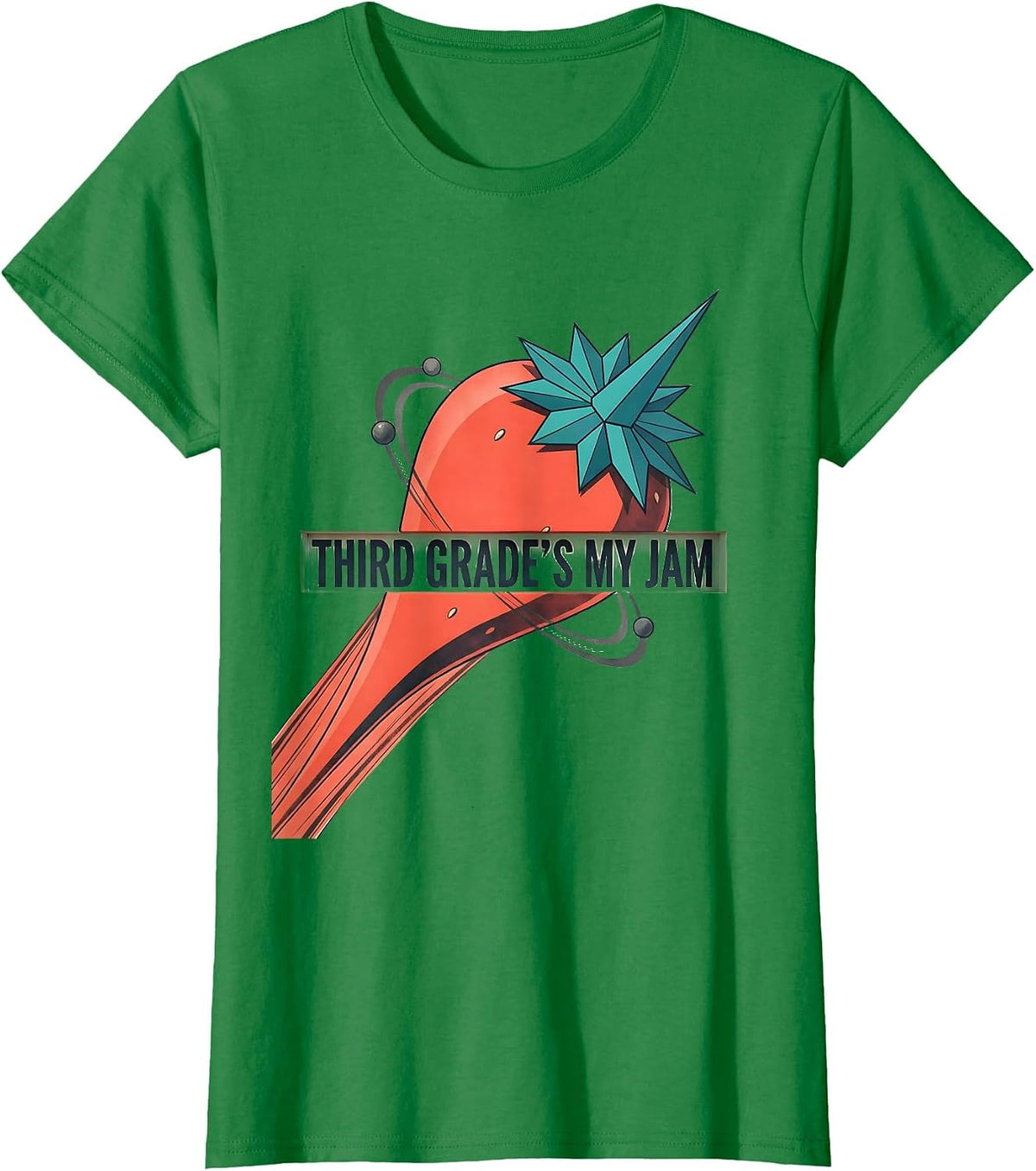 Women's Third Grade's My Jam Midcentury Modern Strawberry Back T-Shirt - Kelly Green
