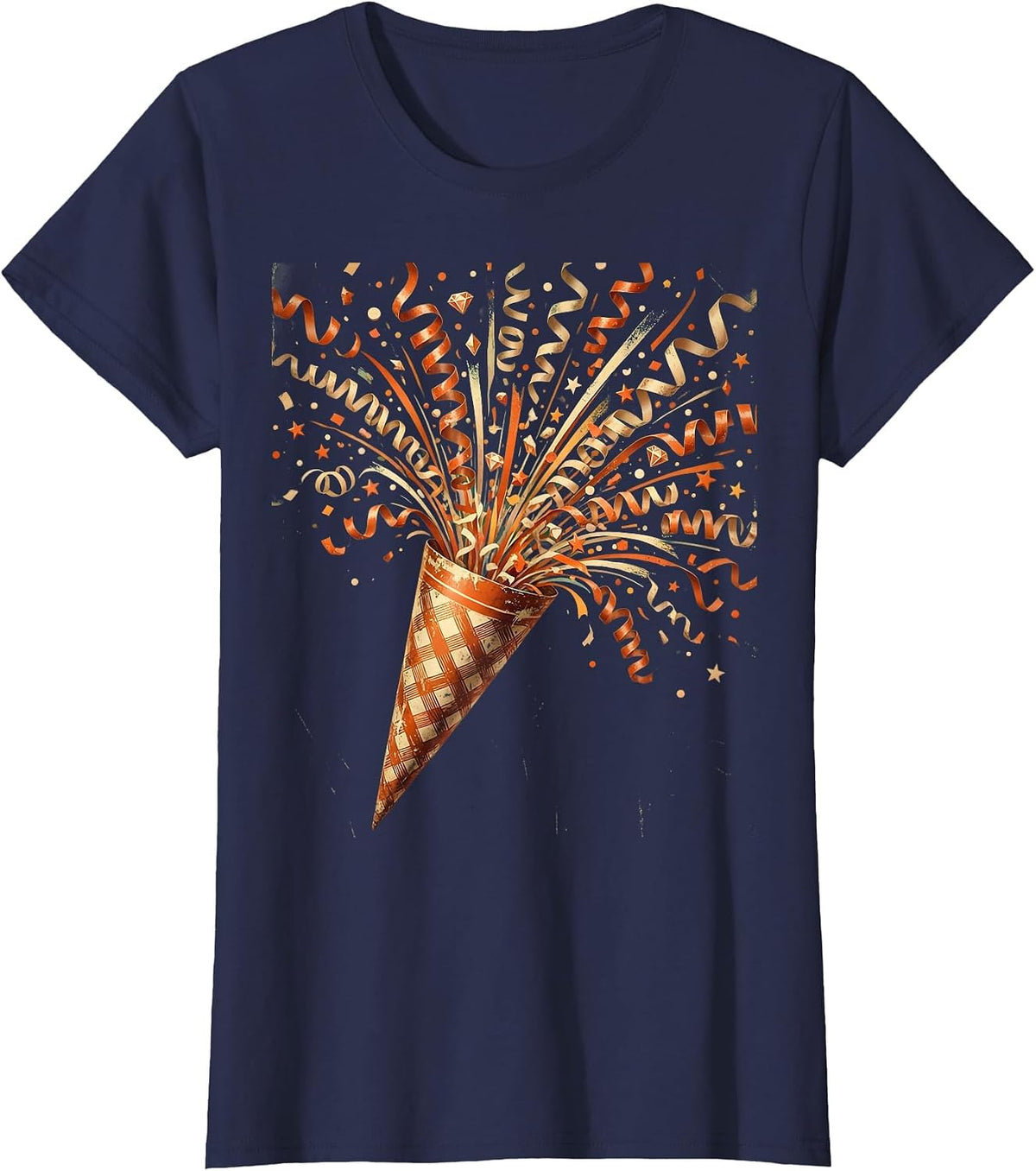 Women's Birthday Party Popper Confetti Celebration Design T-Shirt - Navy Blue