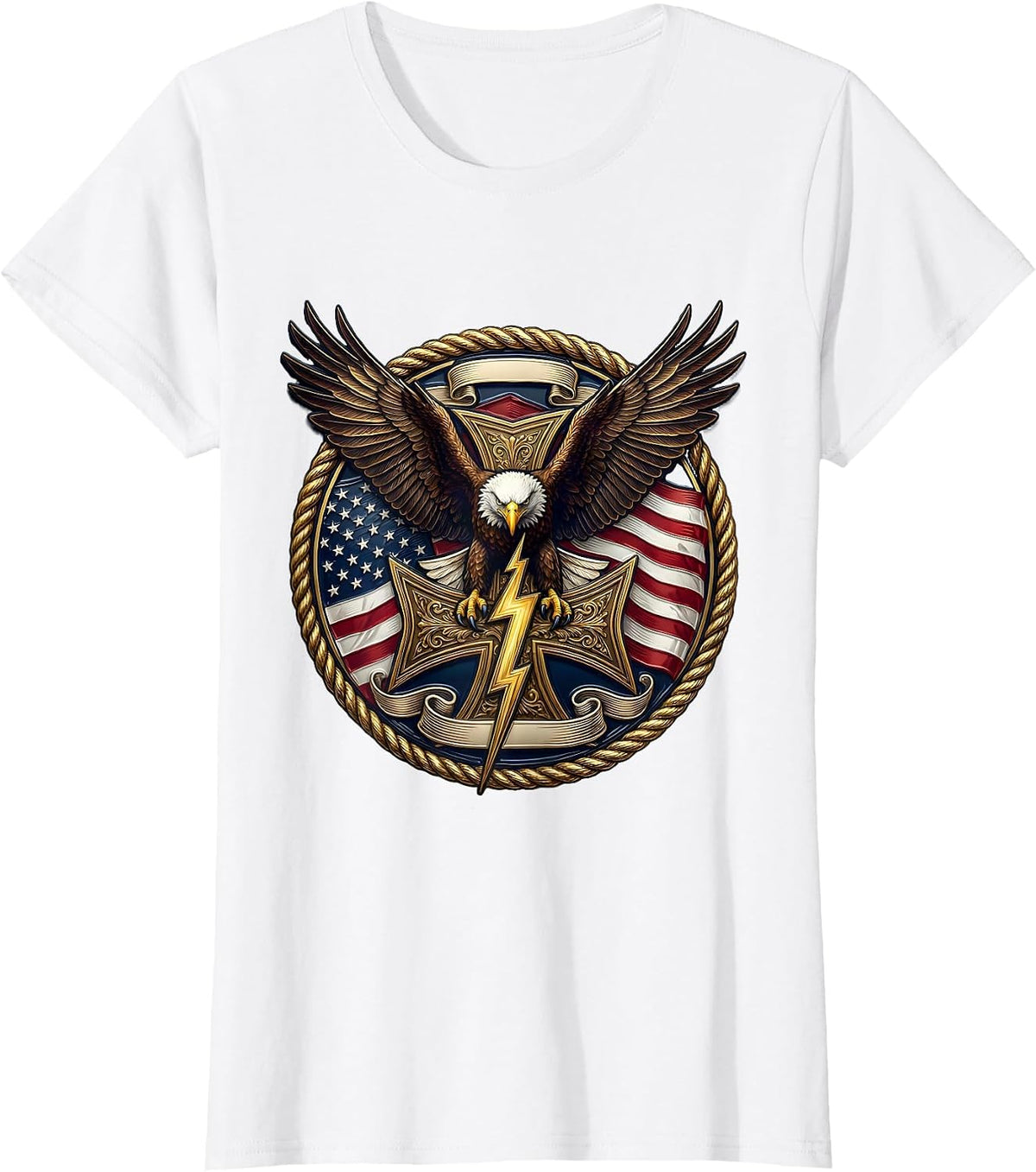Bald Eagle Lightning Bolt American Power Design T-Shirt - White