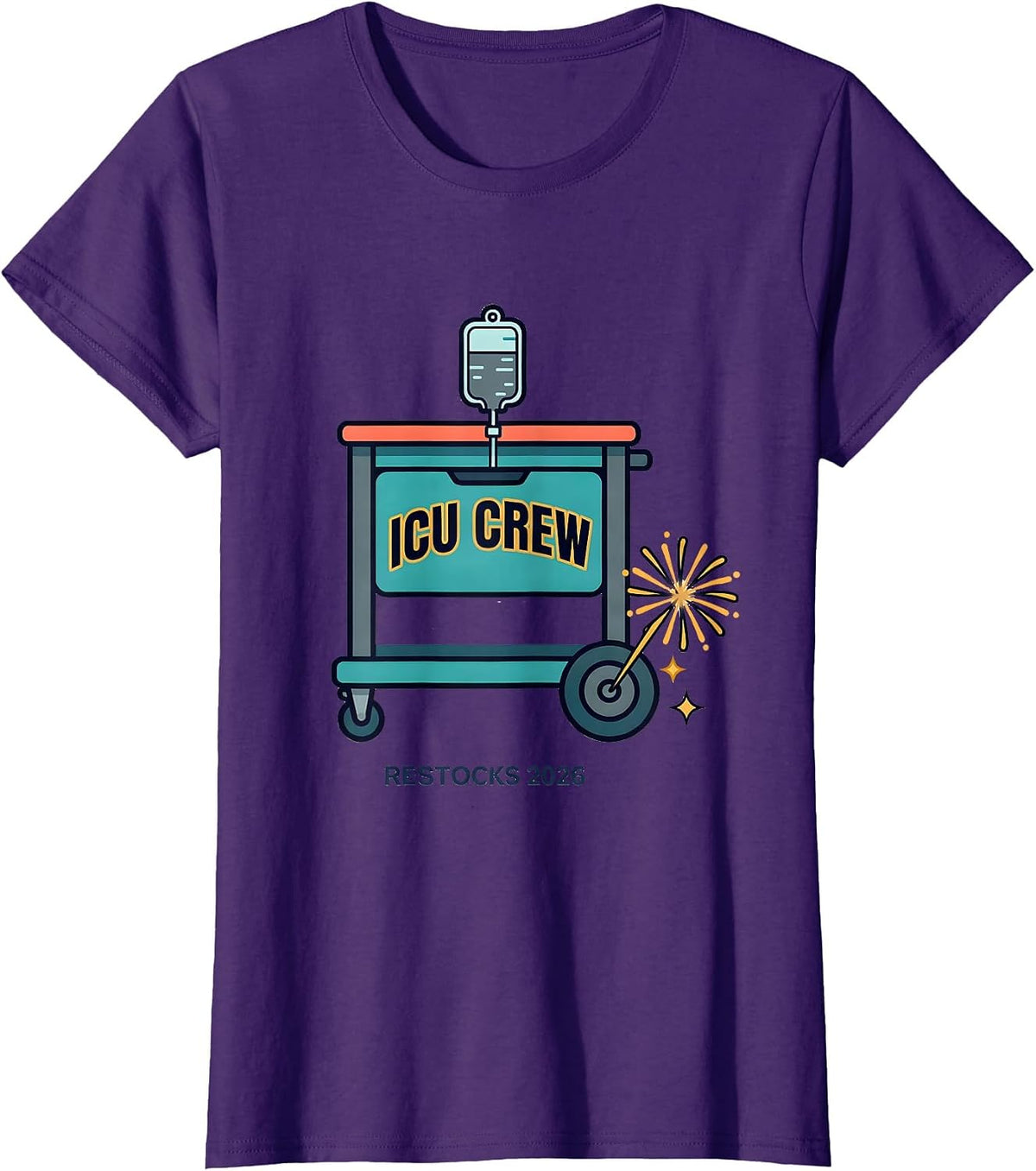 Women's ICU Crew Restocks 2026 Festive Nurse Crew New Year Eve Party T-Shirt - Purple