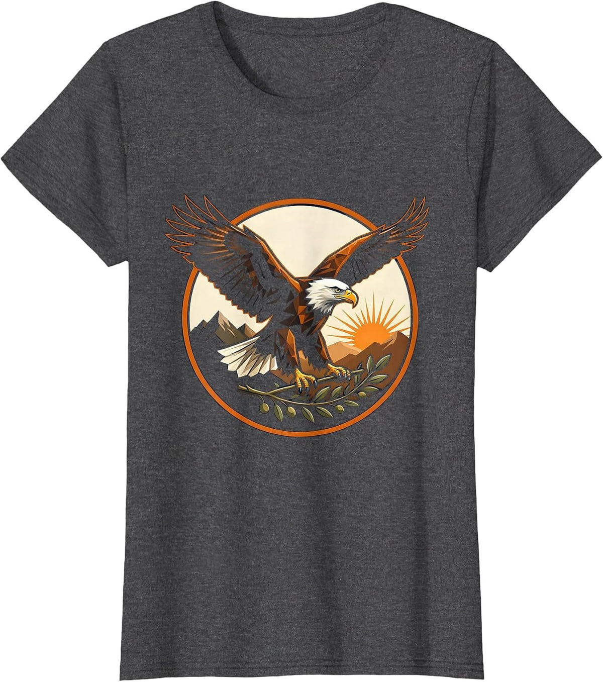 Women's Bald Eagle Olive Branch God Family Country Design T-Shirt - Dark Heather Grey