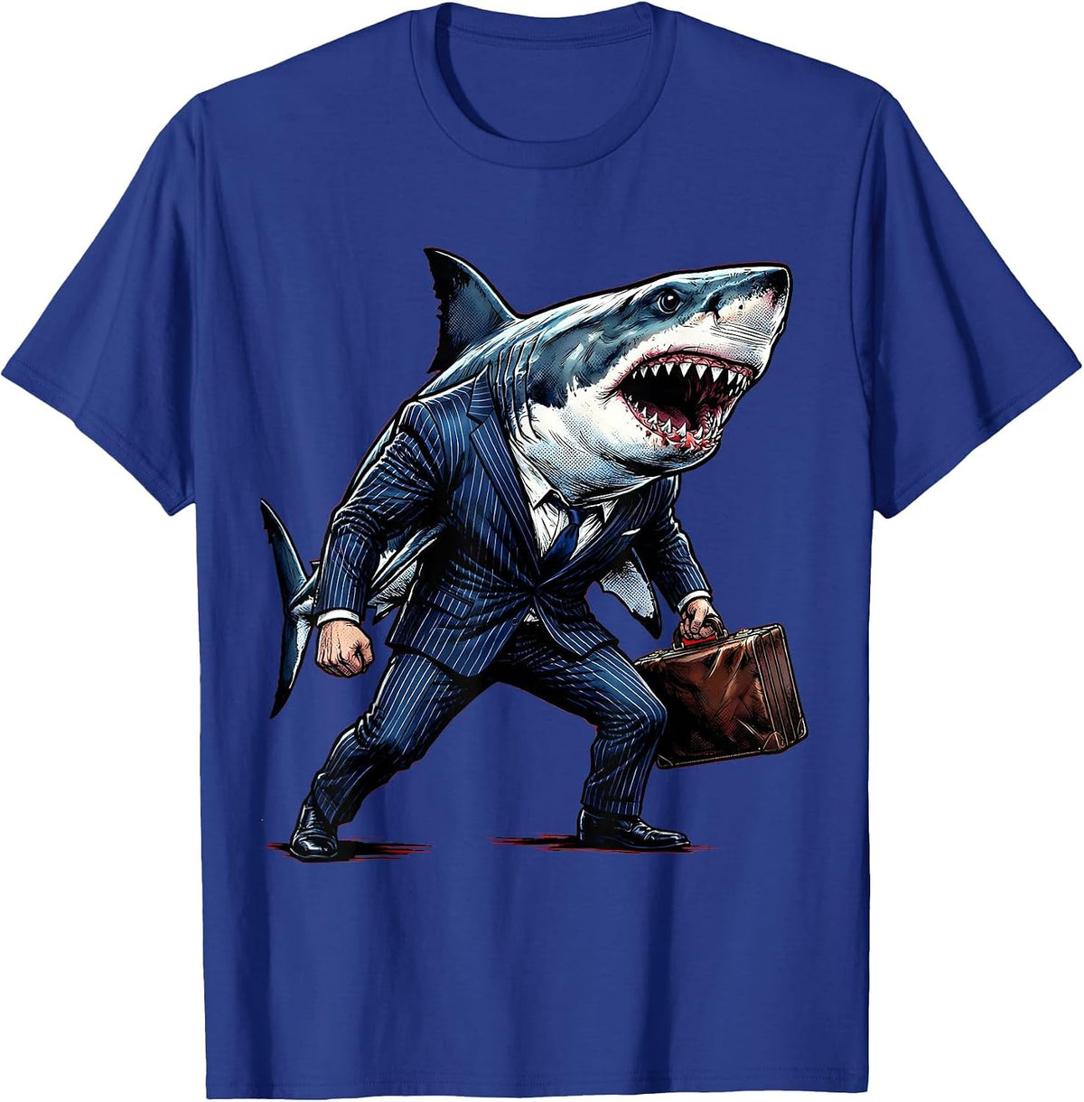 Shark in Business Suit Briefcase Funny Office T-Shirt - Royal Blue