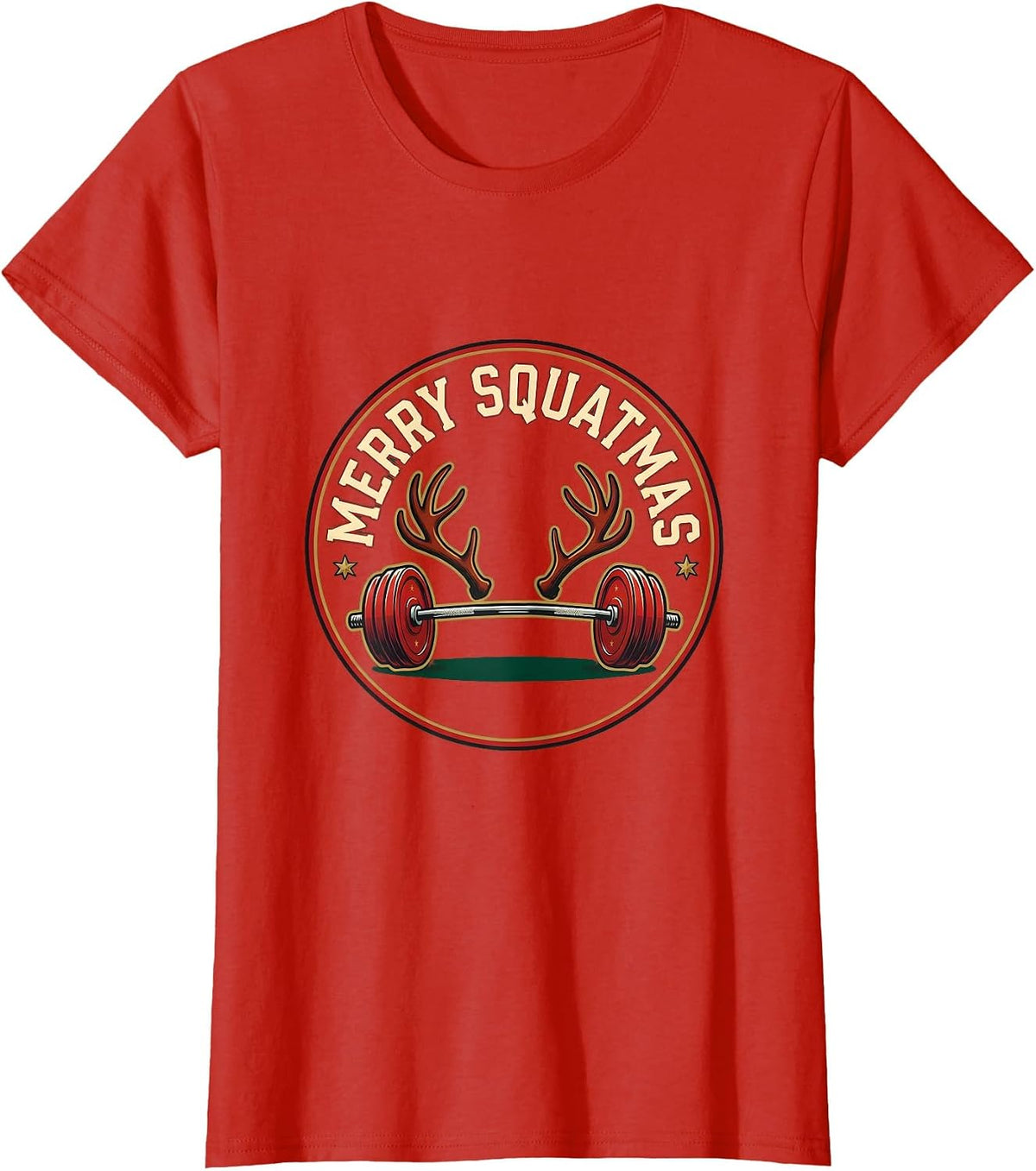 Women's Merry Squatmas Funny Christmas Gym Workout Weightlifting T-Shirt - Red