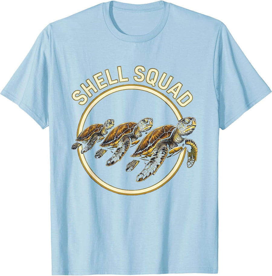 Men's Shell Squad Cute Sea Turtle Kids Animal Lover Novelty T-Shirt - Baby Blue