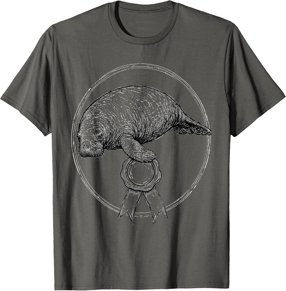 Men's Manatee Official Sleepshirt Wildlife Lover Humor T-Shirt - Asphalt Grey