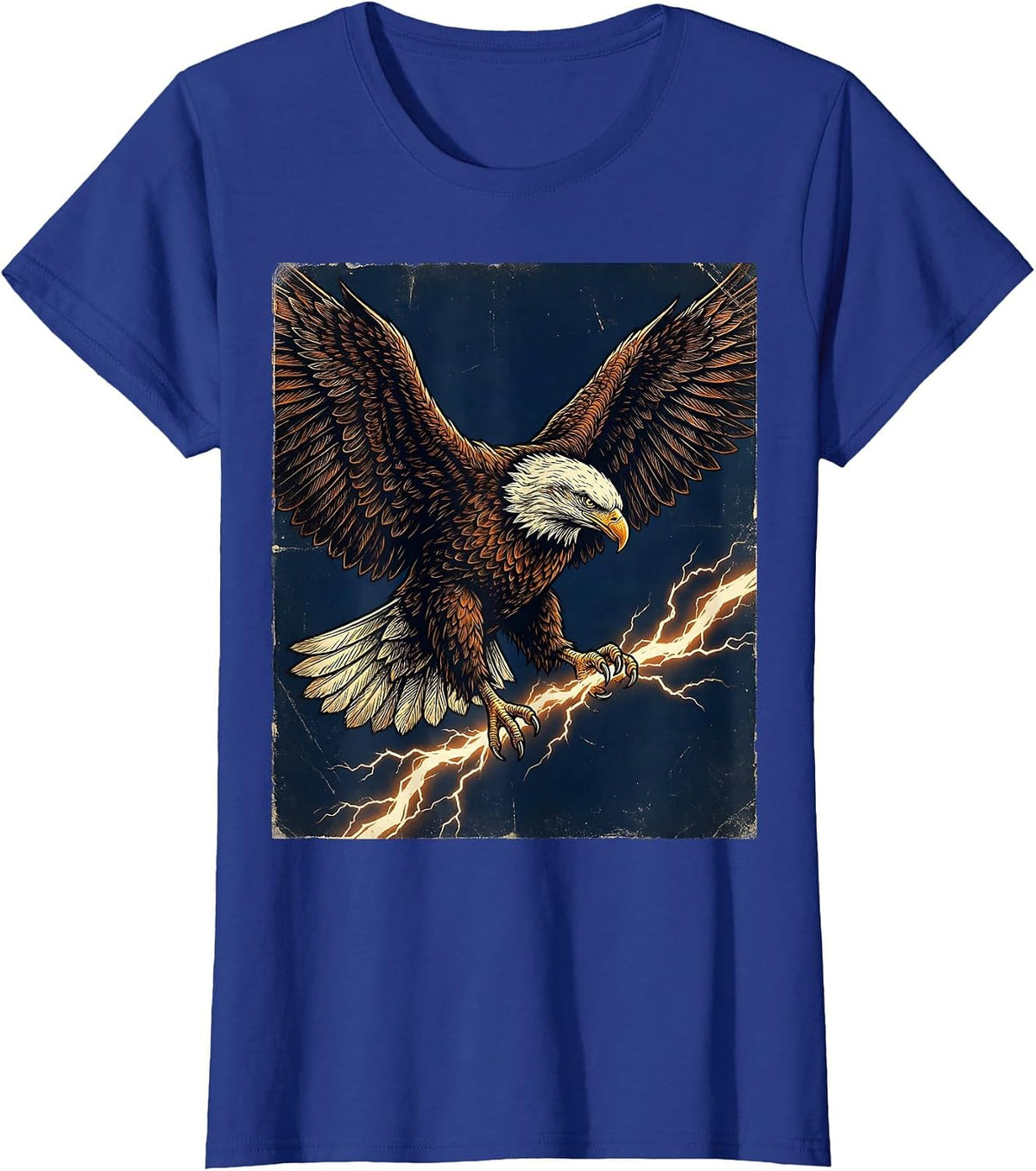 Women's Bald Eagle Lightning Bolt Freedom Graphic T-Shirt - Royal Blue