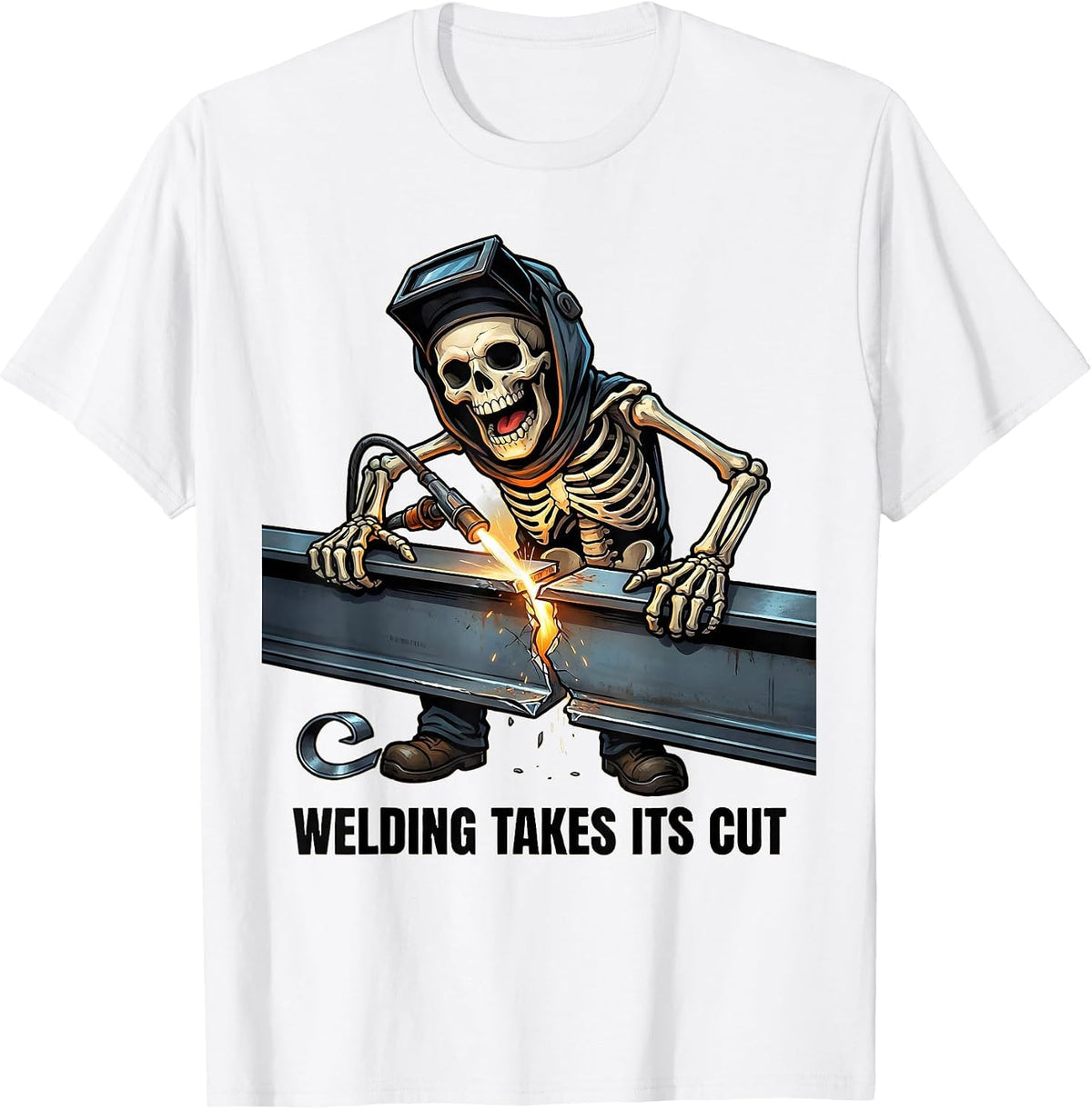 Men's Welding Takes Its Cut Funny Skeleton Welder Tradesman Humor T-Shirt - White