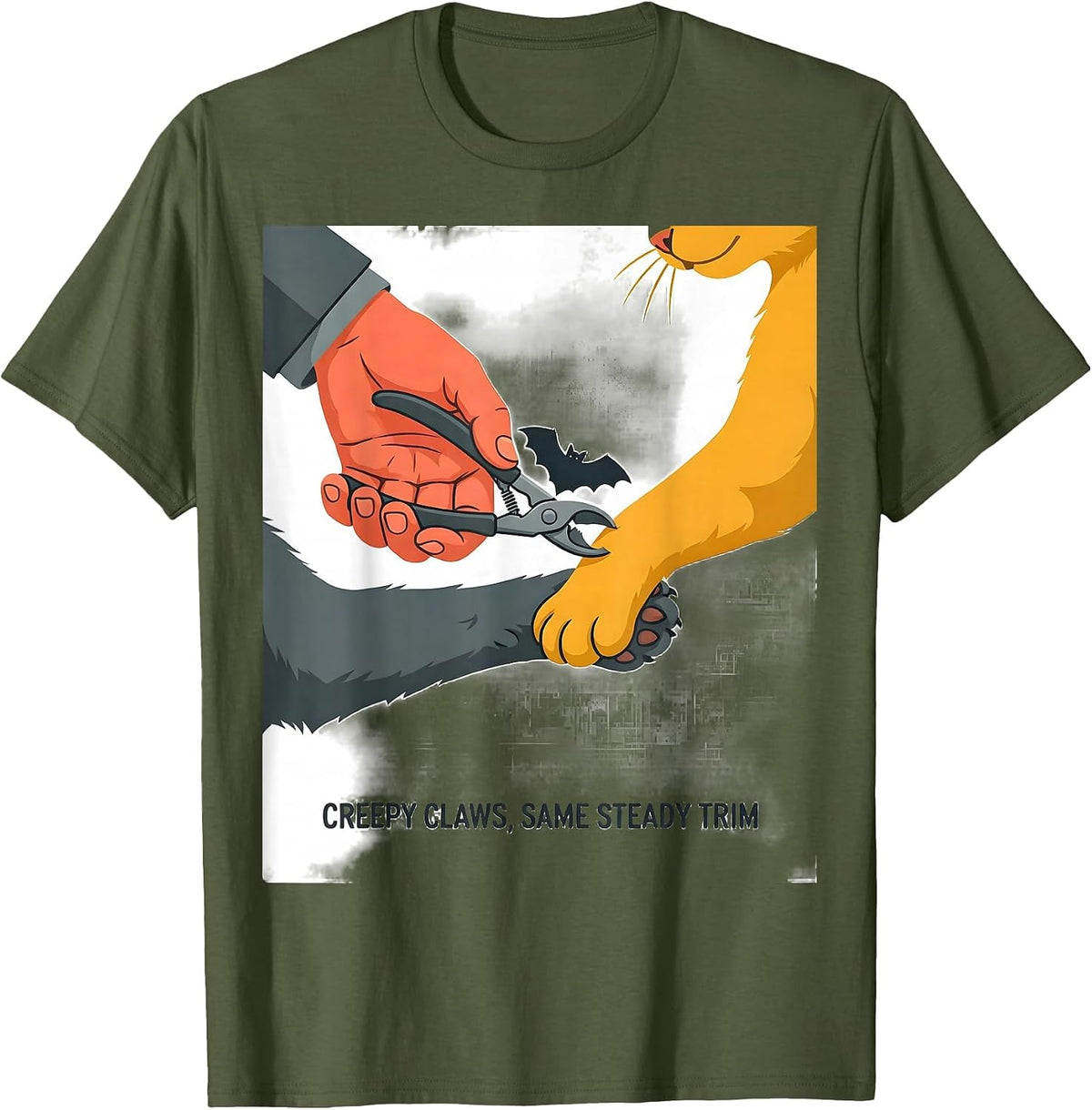 Creepy Claws Same Steady Trim Funny Vet Tech Veterinary T-Shirt - Olive Green