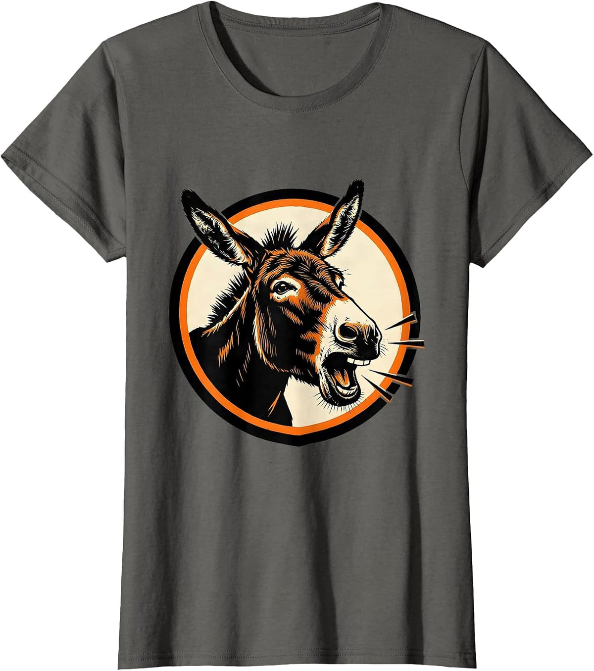 Women's Donkey Badge Funny Farm Animal Lover Stencil Graphic T-Shirt - Asphalt Grey