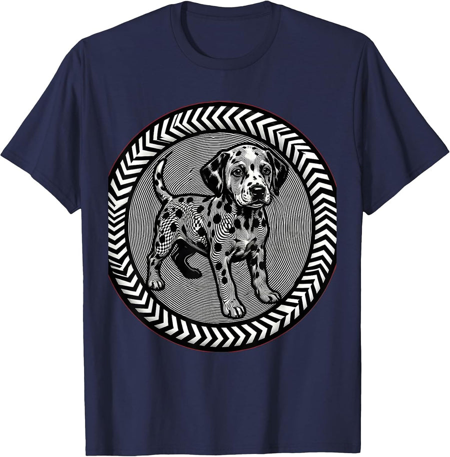Dalmatian Puppy Rolling in Paint Polka Dots T-Shirt - Navy Blue