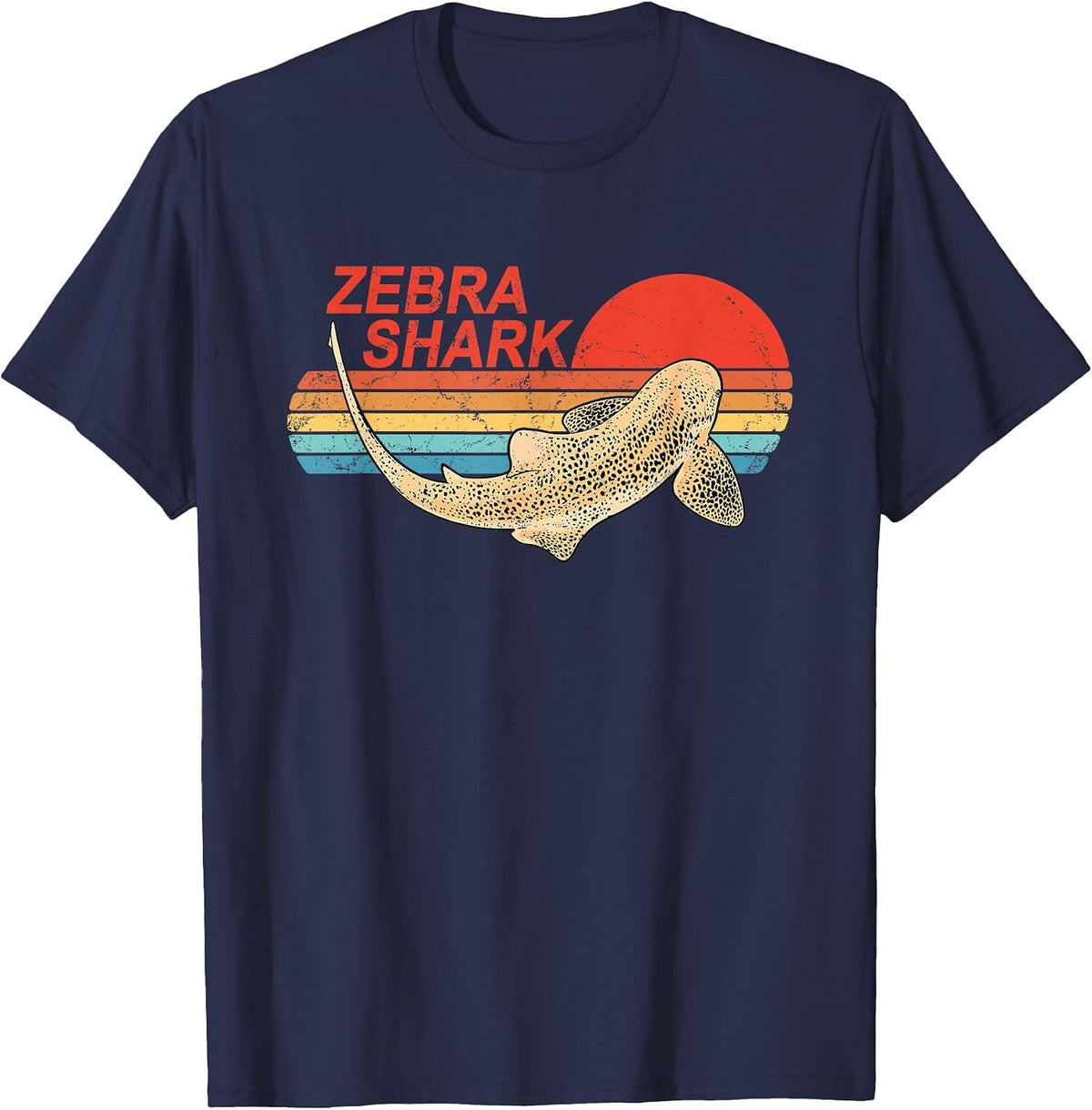 Vintage Sunset Zebra Shark T-Shirt - Navy Blue