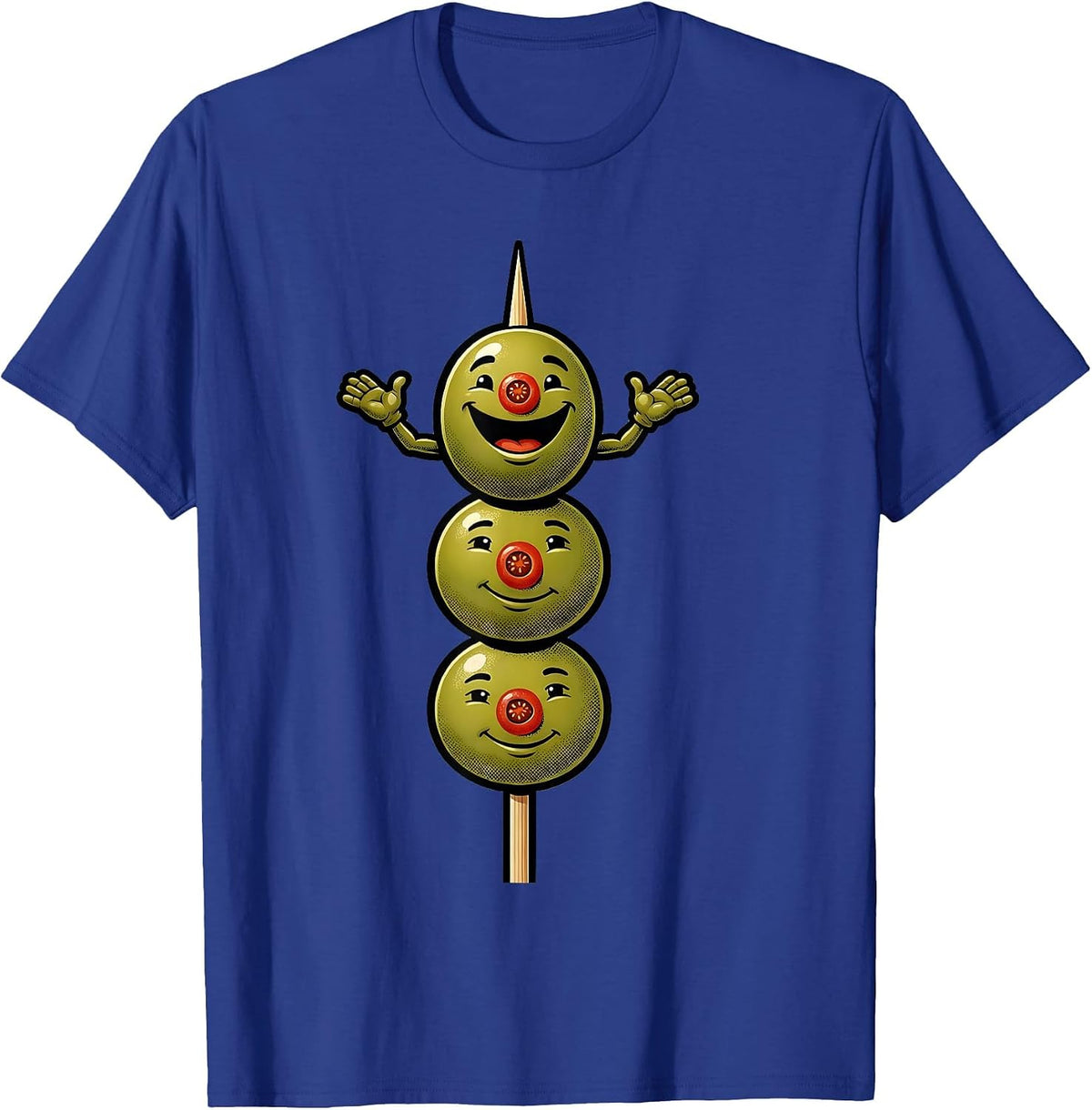 Men's Martini Olive Cocktail Pick Graphic Tee T-Shirt - Royal Blue