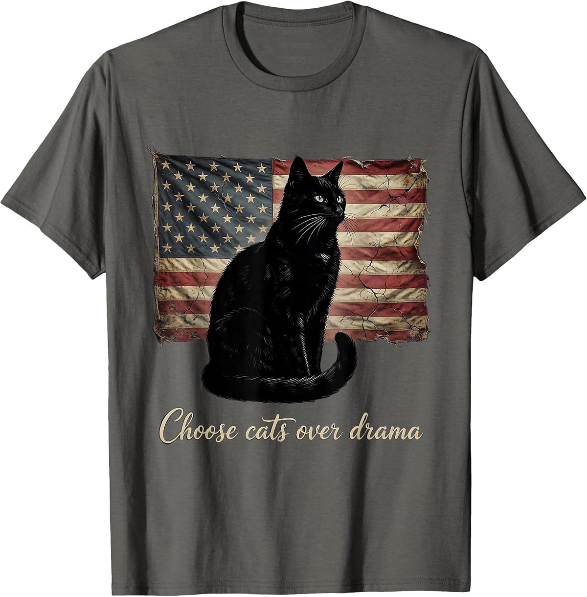 Men's Choose Cats Over Drama Funny Cat Lover Design T-Shirt - Asphalt Grey