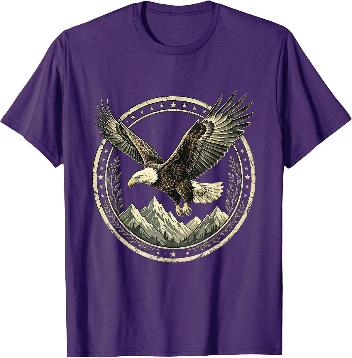 Bald Eagle Cancer Awareness Mountain Soaring Design T-Shirt - Purple