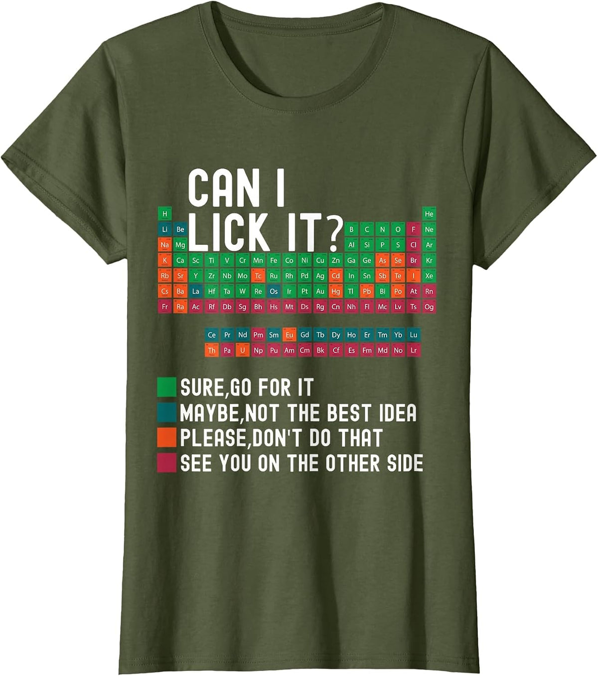 Can I Lick It Periodic Table Funny Science Teacher Chemistry T-Shirt - Olive Green