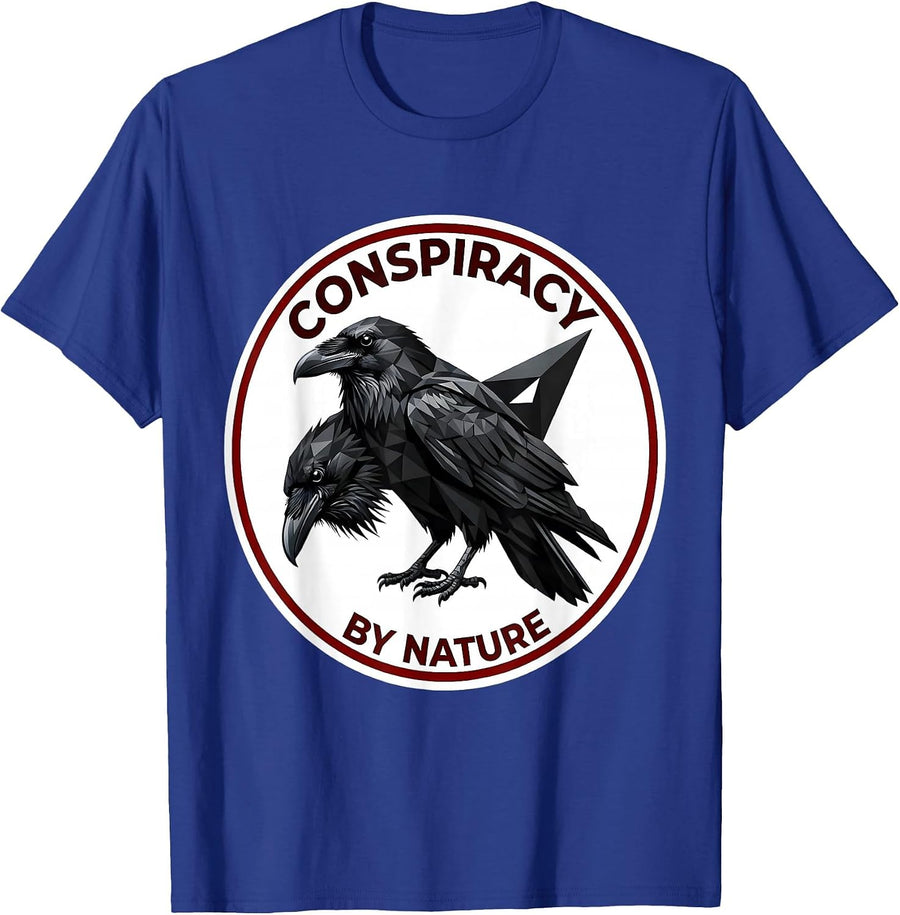 Conspiracy By Nature Geometric Raven Dark Humor Gothic Bird T-Shirt - Royal Blue