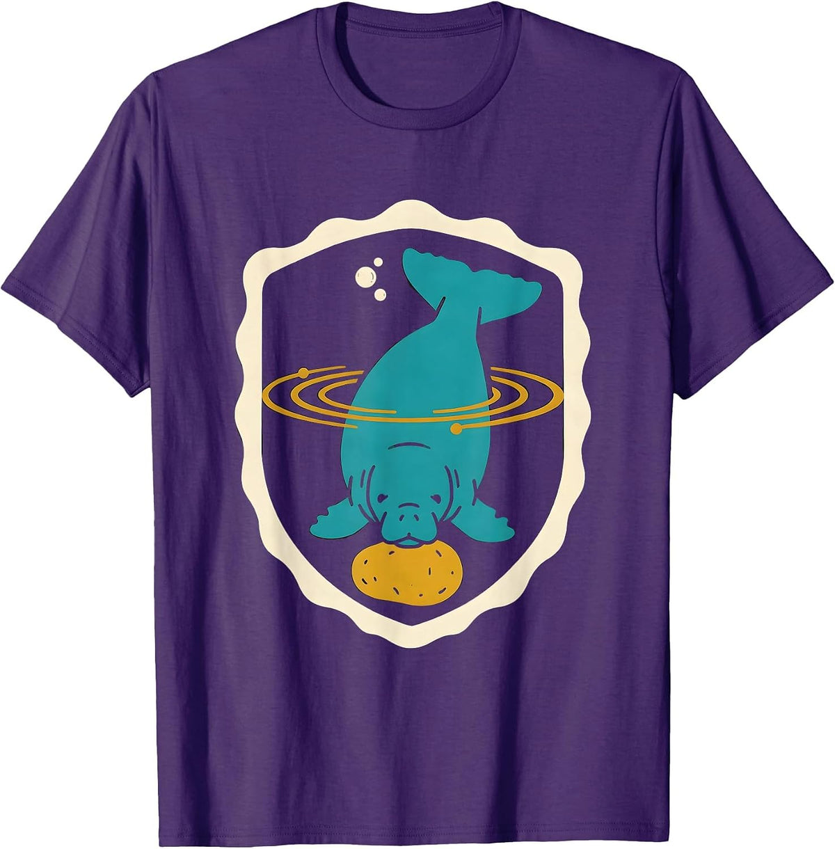 Men's Floaty Potato Manatee Midcentury Modern Sea Cow Humor T-Shirt - Purple
